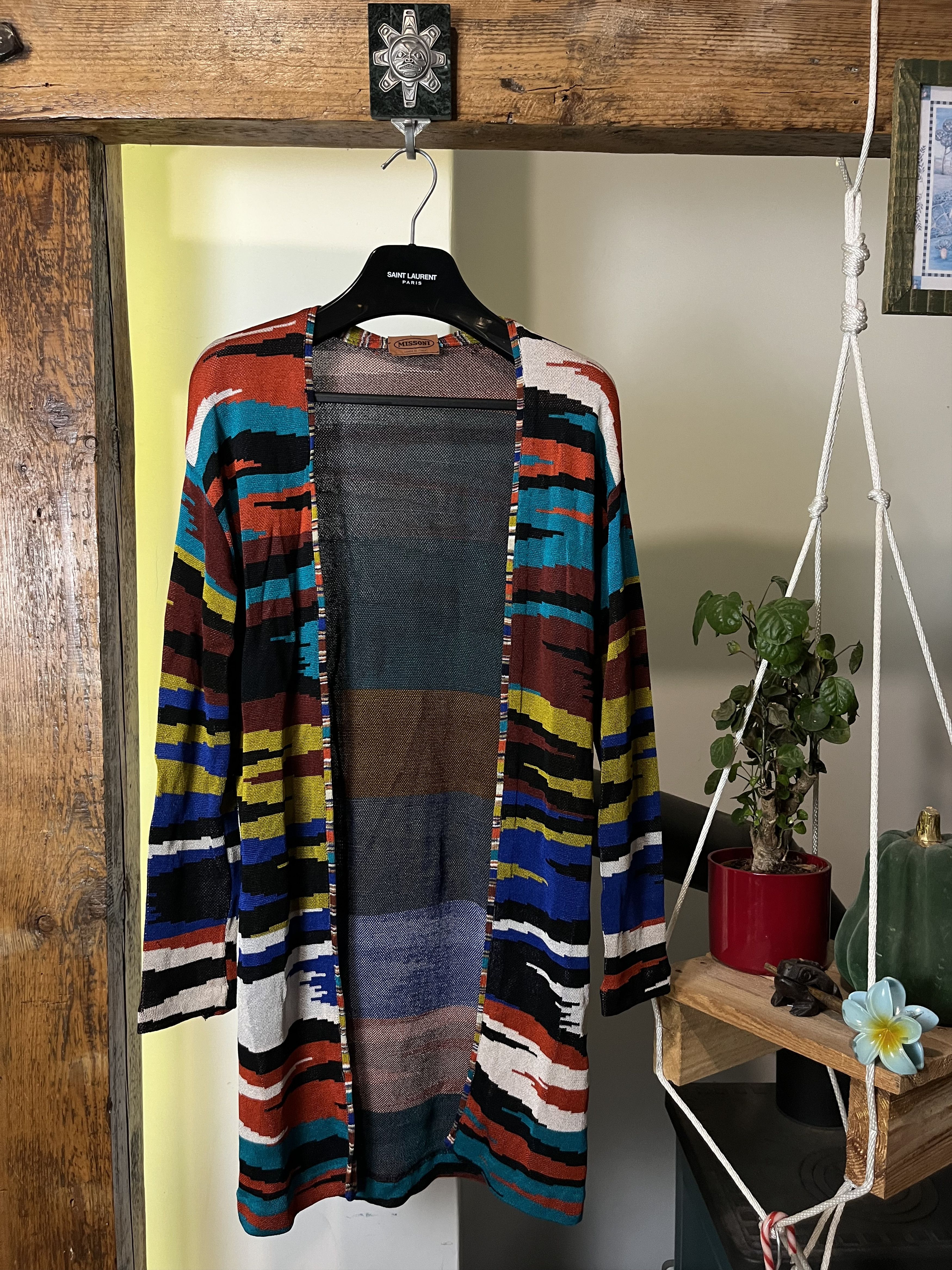 Missoni × Vintage 80s Missoni Abstract Long Slim Cardigan Size S / US 4 / IT 40 - 1 Thumbnail