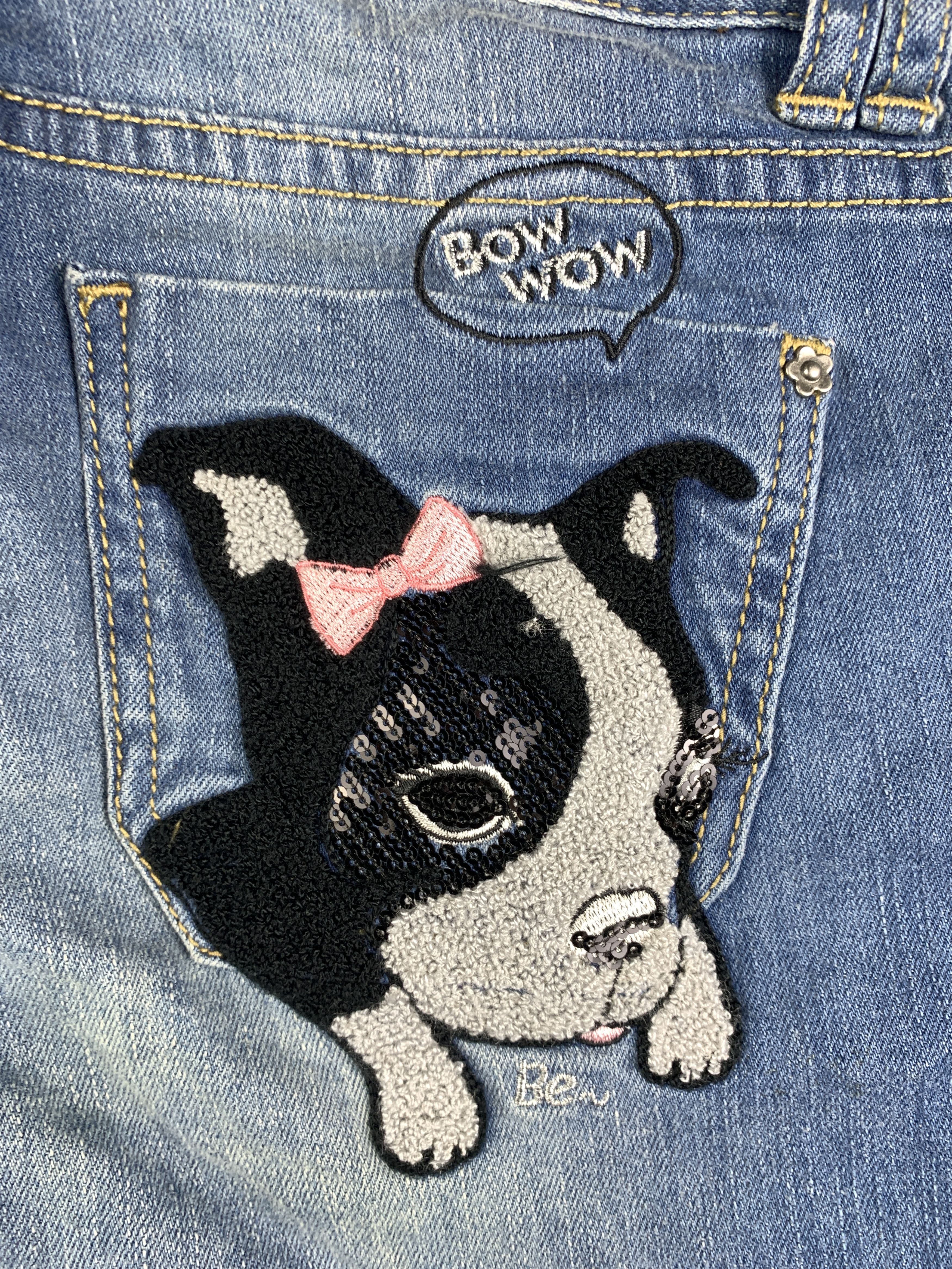 Japanese Brand Cute Puppy Embroidered Capri Jeans Shorts (31) Size 31" - 5 Thumbnail