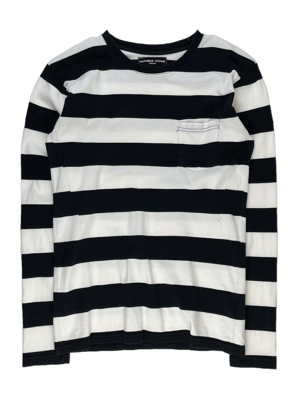 image of Number N Ine Number (N)Ine Striped Pocket Longsleeve Tshirt Black & White, Men's (Size Small)