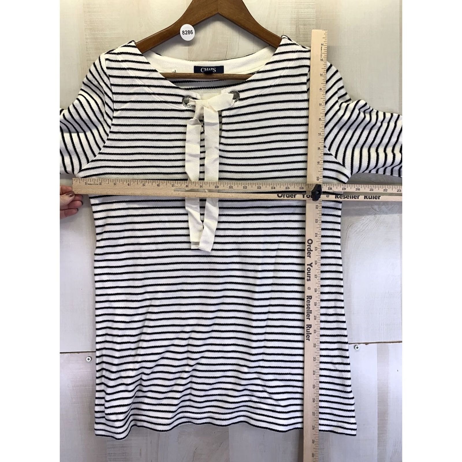 Chaps Chaps Bell Sleeve Tie Collar Woven Black/White Womens Top Small NWT-8286 Size S / US 4 / IT 40 - 6 Thumbnail