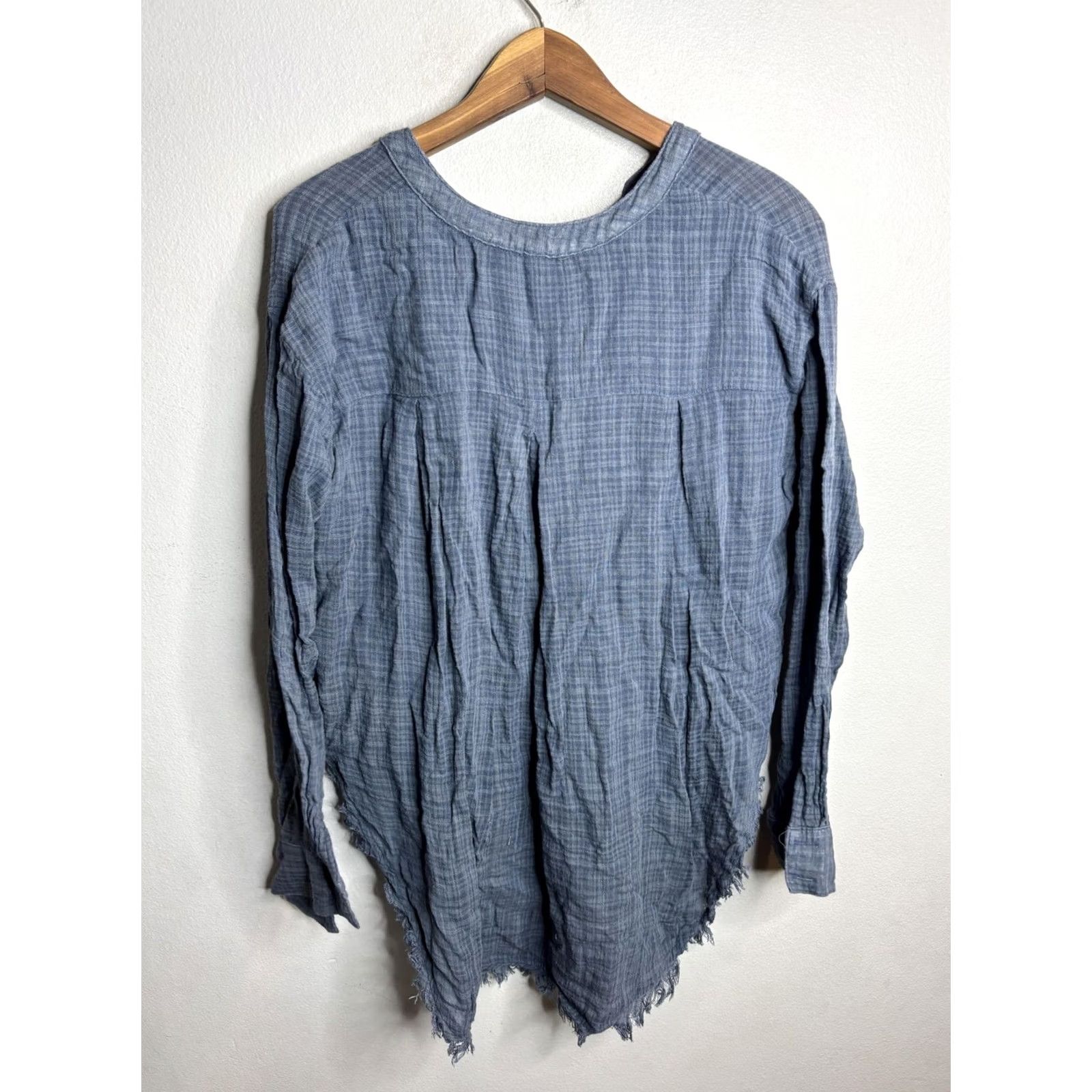 Free People VINTAGE Free People Shirt Plaid Boho Long Sleeve Lightweight Womens Small Frayed Hem Size S / US 4 / IT 40 - 6 Thumbnail