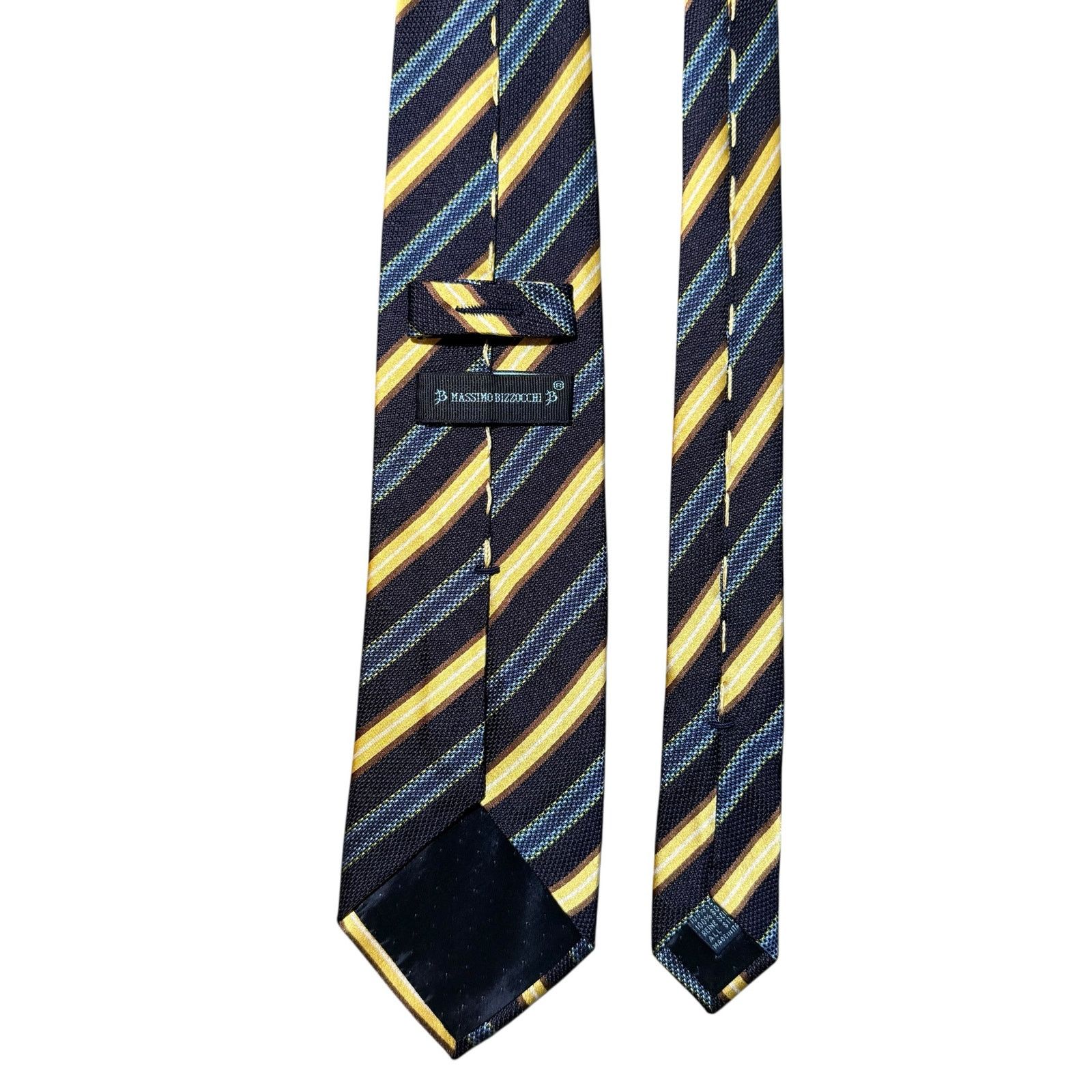 Other Massimo Bizzocchi Silk Tie Necktie Stripes Striped Blue Gold Size ONE SIZE - 5 Thumbnail