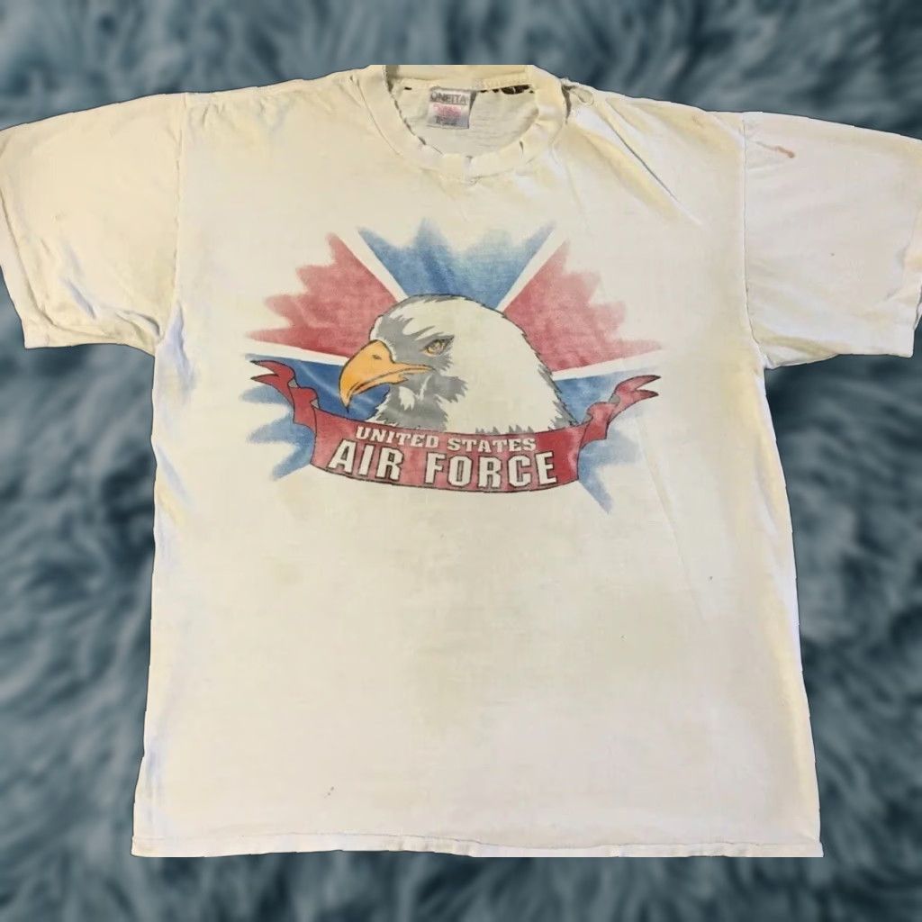 Vintage VINTAGE US Air Force Shirt XL Distressed Thrashed Eagle 90s Military Army Grunge Single Stitch Men T-Shirt White Crew Neck Short Sleeve Graphic Tee Size US XL / EU 56 / 4 - 1 Thumbnail