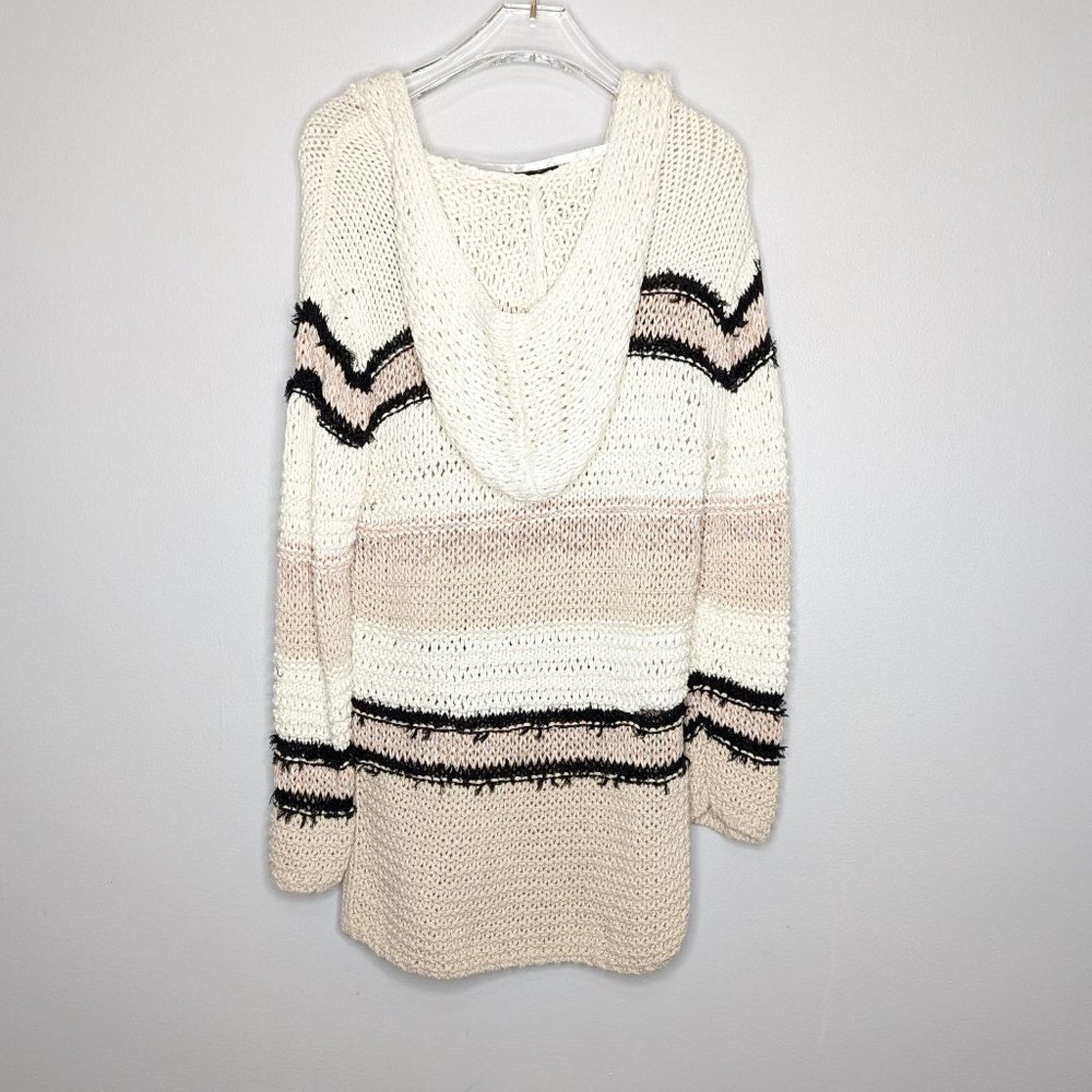Rag & Bone Rag & Bone Beige Striped Open Knit Oversized Sweater Hoodie Size XXS / US 00 / IT 34 - 2 Thumbnail