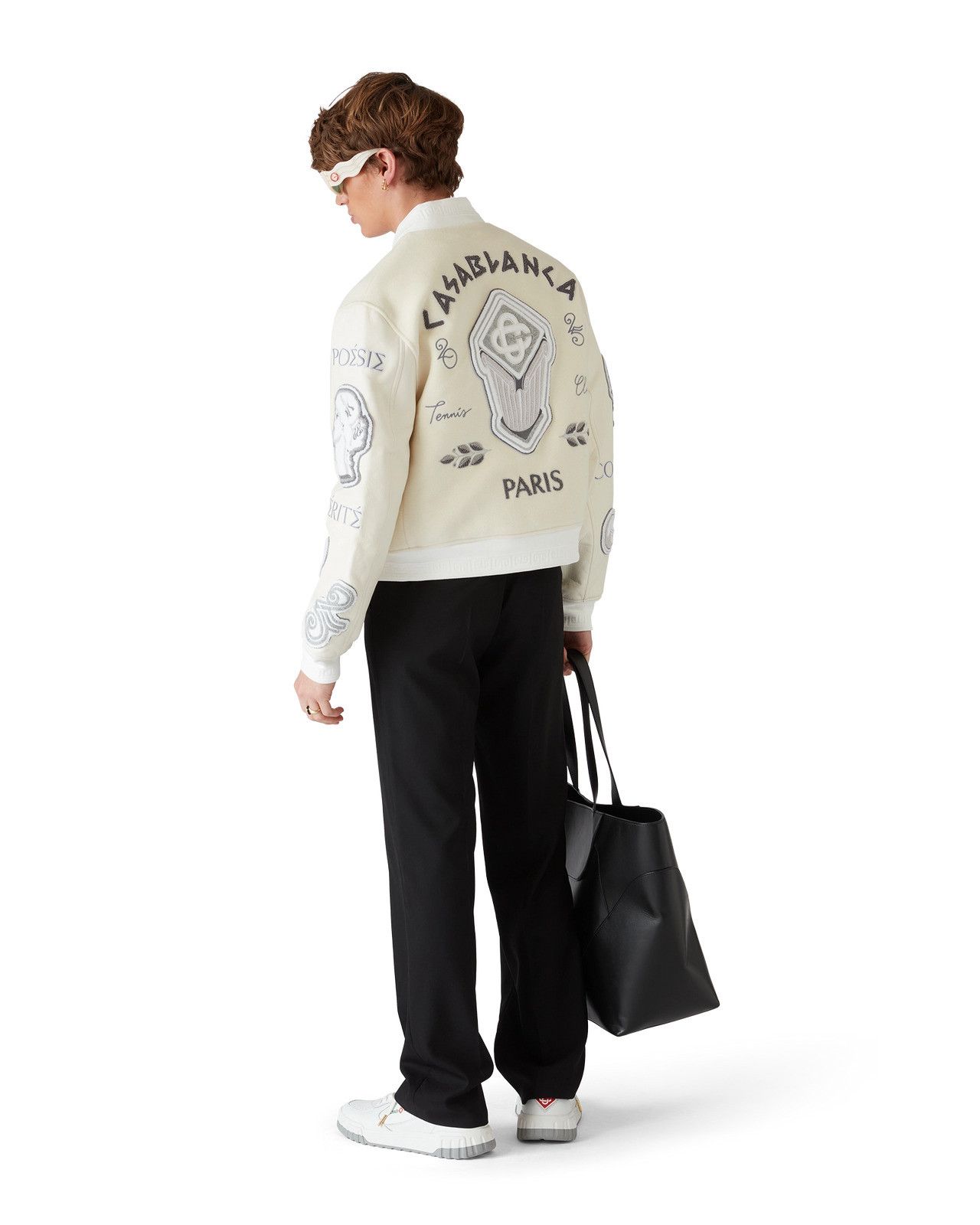 Casablanca os11x0725 Chenille Patchwork Bomber Jacket in Ivory Size US XL / EU 56 / 4 - 4 Thumbnail