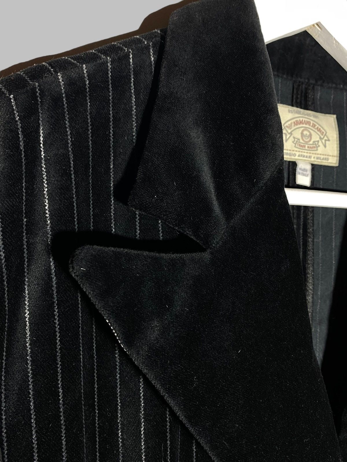 Armani Vintage 90s Armani Jeans Velour Striped Black Women’s Blazer Size M / US 6-8 / IT 42-44 - 5 Thumbnail