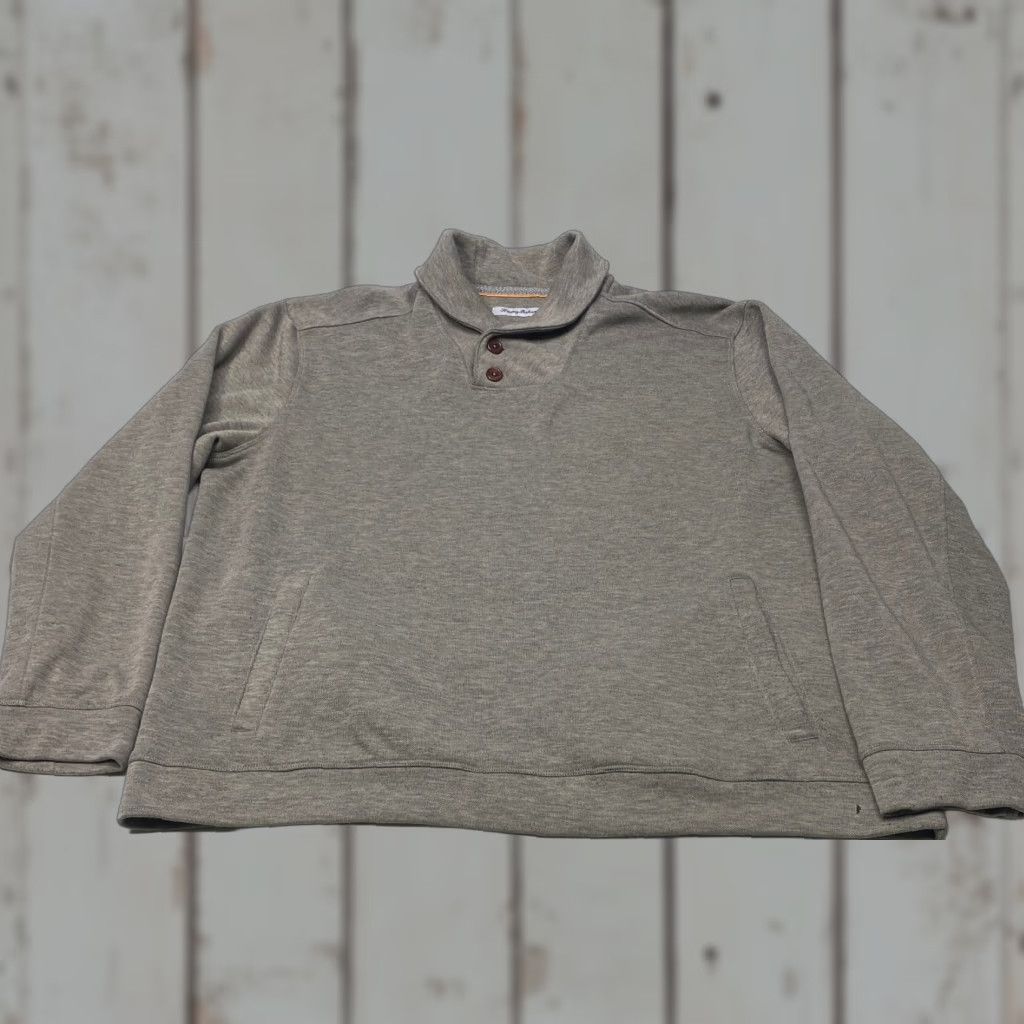 Tommy Bahama Tommy Bahama Sweater Mens XL Two Button Front Long Sleeve Pullover Grey Pockets Size US XL / EU 56 / 4 - 1 Thumbnail