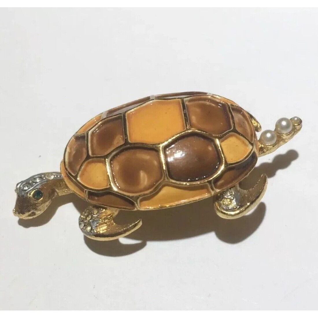 Vintage Vintage Kramer Enamel Turtle Rhinestone & Faux Pearl Brooch Size ONE SIZE - 1 Thumbnail