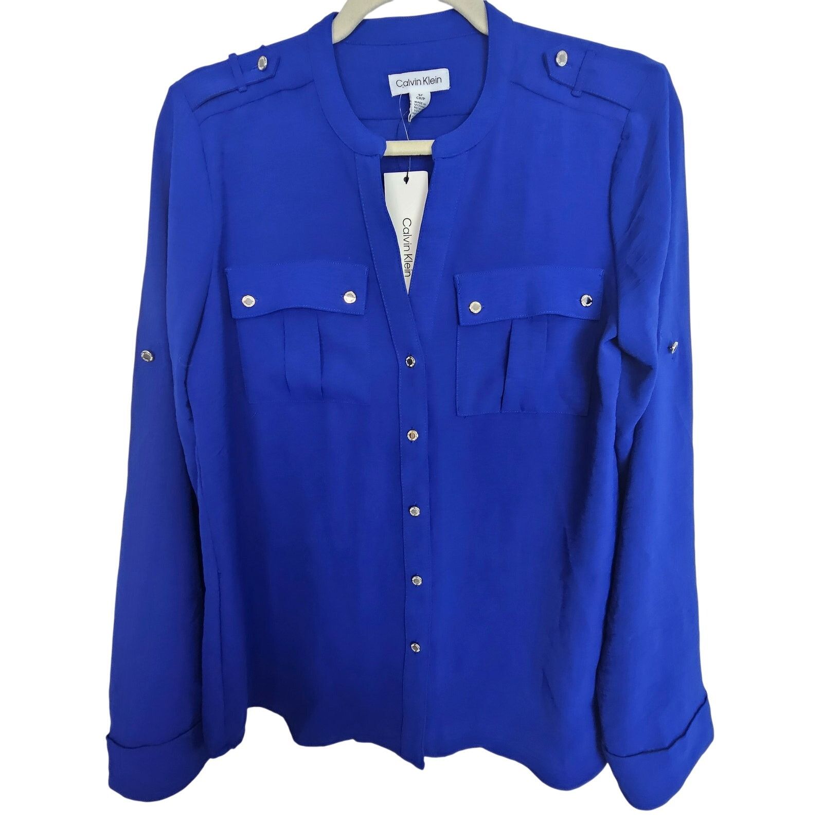 Calvin Klein Calvin Klein Womens Cobalt Blue Button Front Blouse S Career Size S / US 4 / IT 40 - 1 Thumbnail