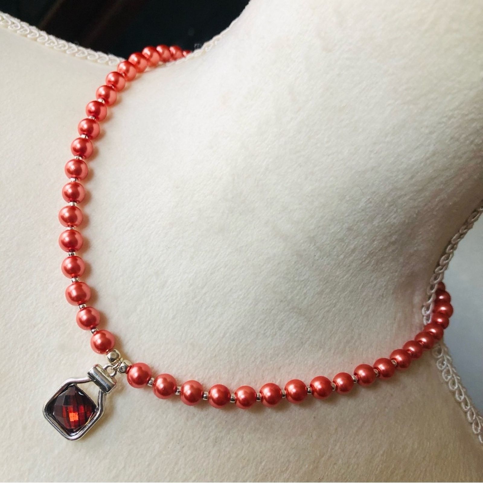 Handmade Handcrafted repurpose antique rose stone Pearl necklace Size ONE SIZE - 1 Thumbnail