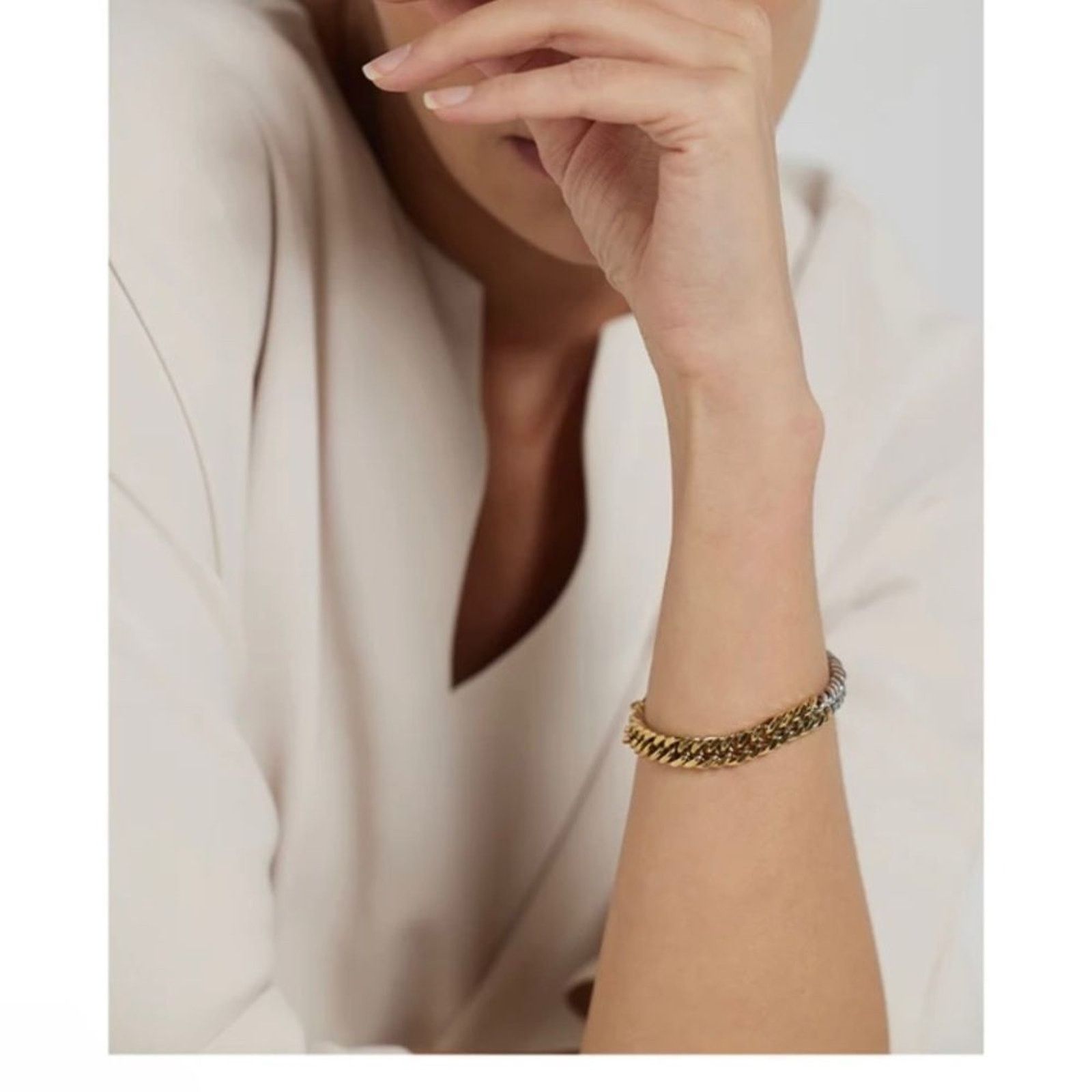 Other 18K Gold Plated Two Toned Chain Bracelet 7”+1” extension Size ONE SIZE - 2 Thumbnail