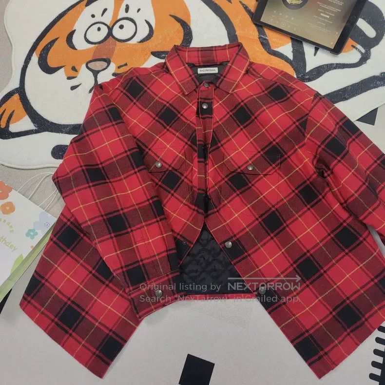 Balenciaga Black and Red Plaid Cotton Jacket