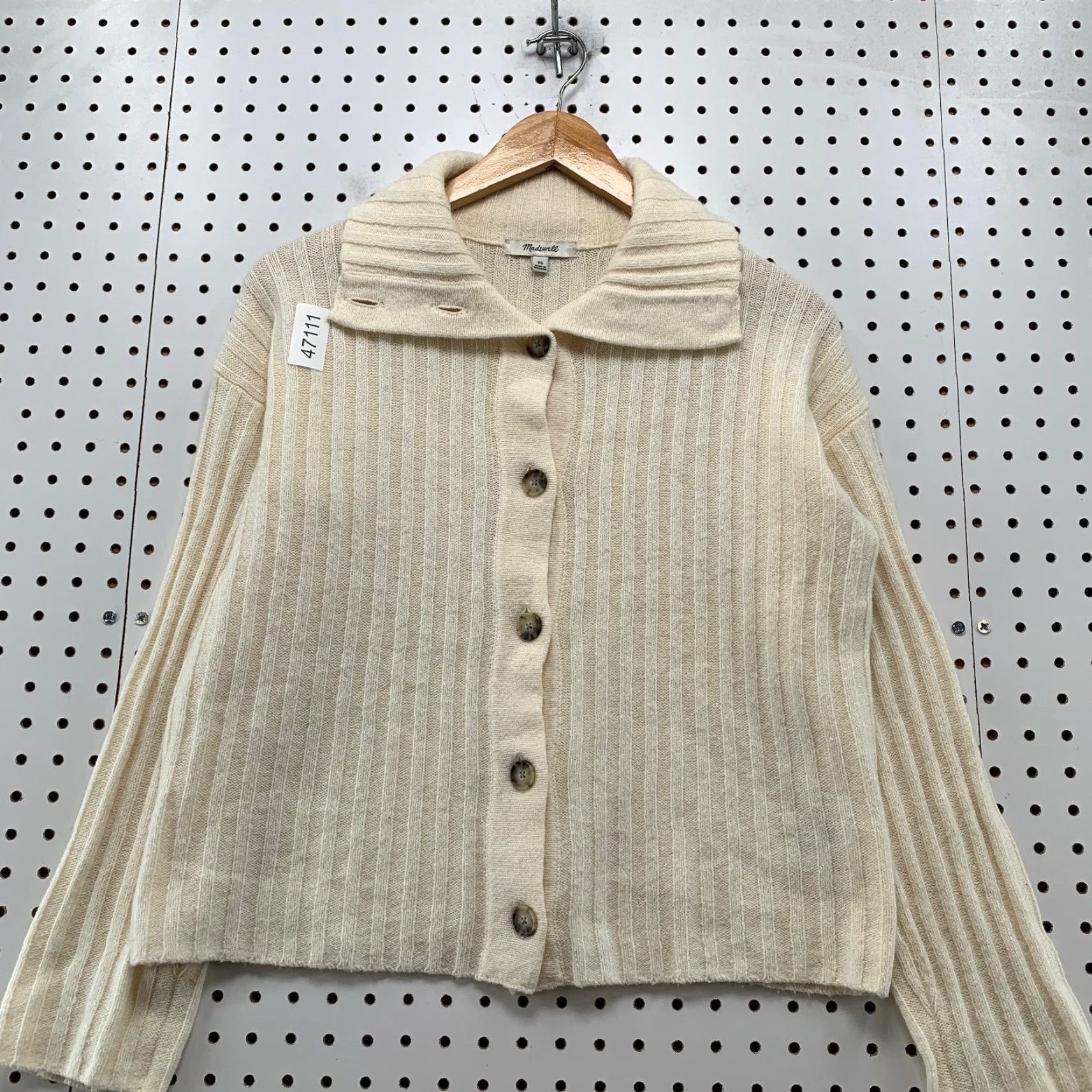 Madewell Madewell Wool Cardigan Sweater Womens XS Beige Wide Rib Knit Collared Size XS / US 0-2 / IT 36-38 - 5 Thumbnail