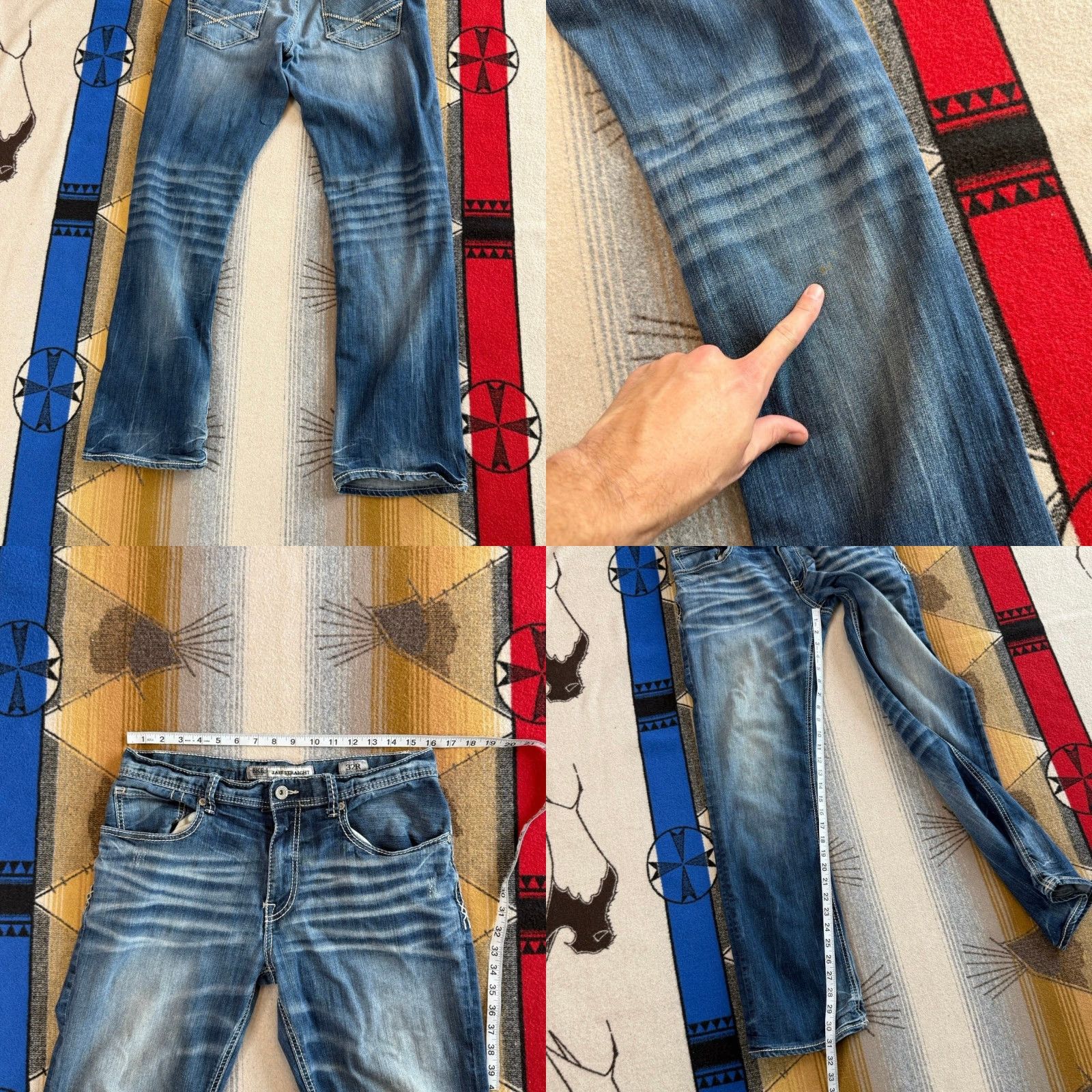BKE BKE Jeans Mens Straight Denim 32x31 Stretch Embroidered Grunge Blue Y2K Buckle BKE Size US 32 / EU 48 - 8 Thumbnail