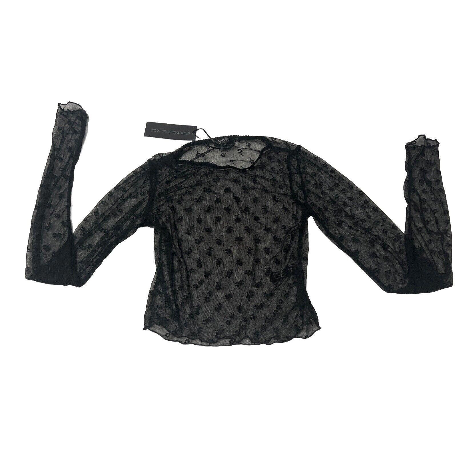 Designer XS Long Sleeve Floral Mesh Top Black Sheer Mystery Mistress Size XS / US 0-2 / IT 36-38 - 1 Thumbnail