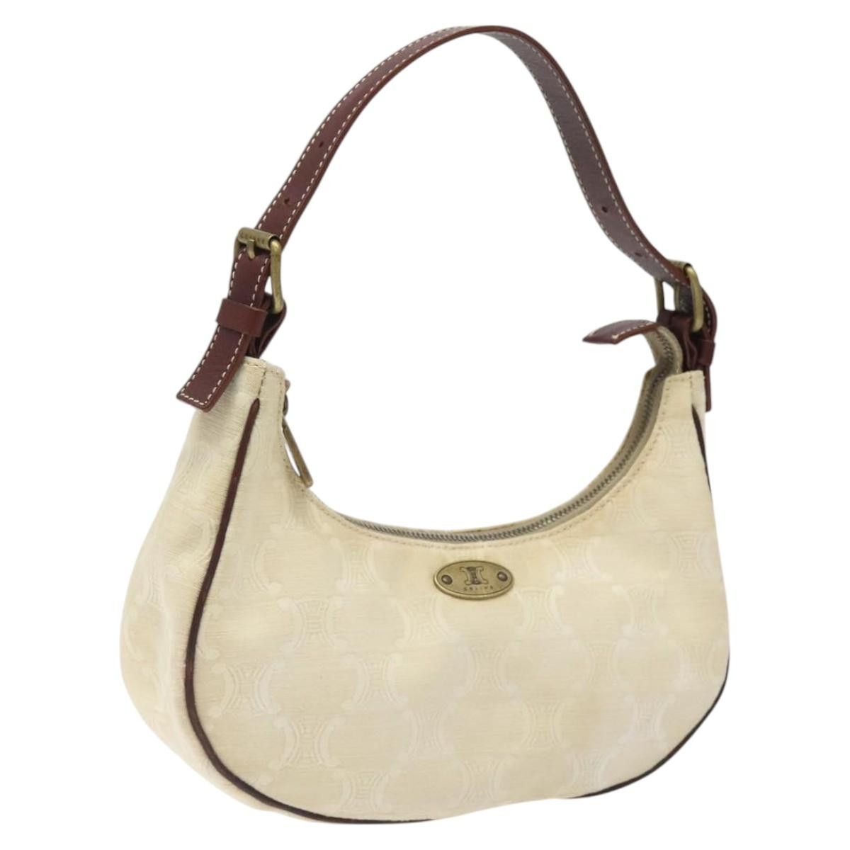 Celine Paris Macadam Canvas Shoulder Bag White Gold Auth Bd1693 in White/Gold, Women's