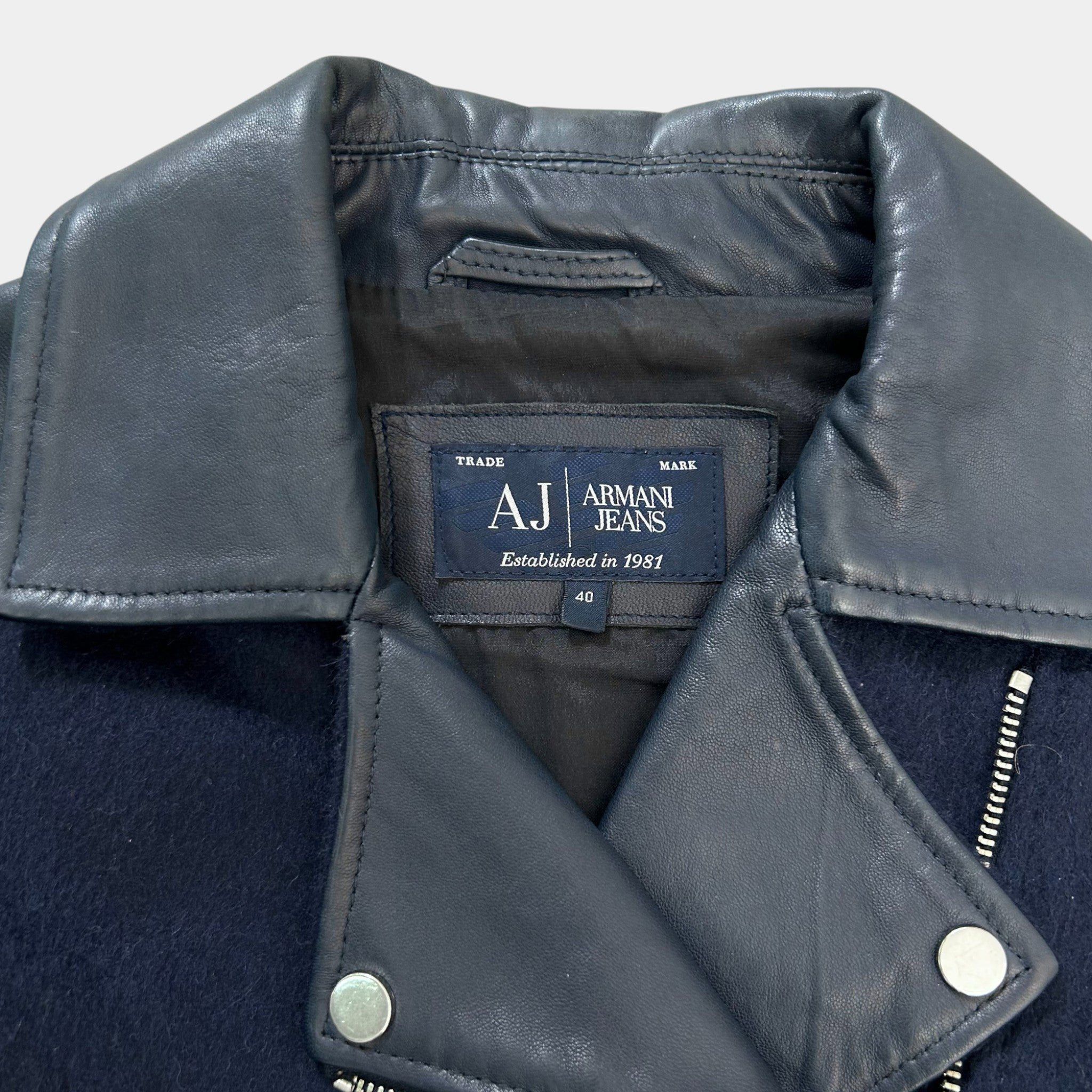 Armani Armani Jeans Leather Navy Percecto Jacket Size US XS / EU 42 / 0 - 4 Thumbnail