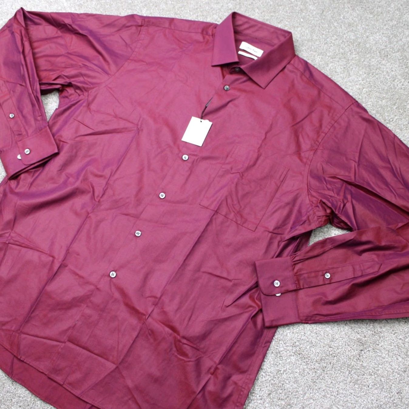 Calvin Klein Calvin Klein Dress Shirt Mens 17, 36/37 Red Regular Cotton Long Sleeve NWT Shirt Mens Red 100% Cotton Dress Shirt Size 46R - 3 Thumbnail