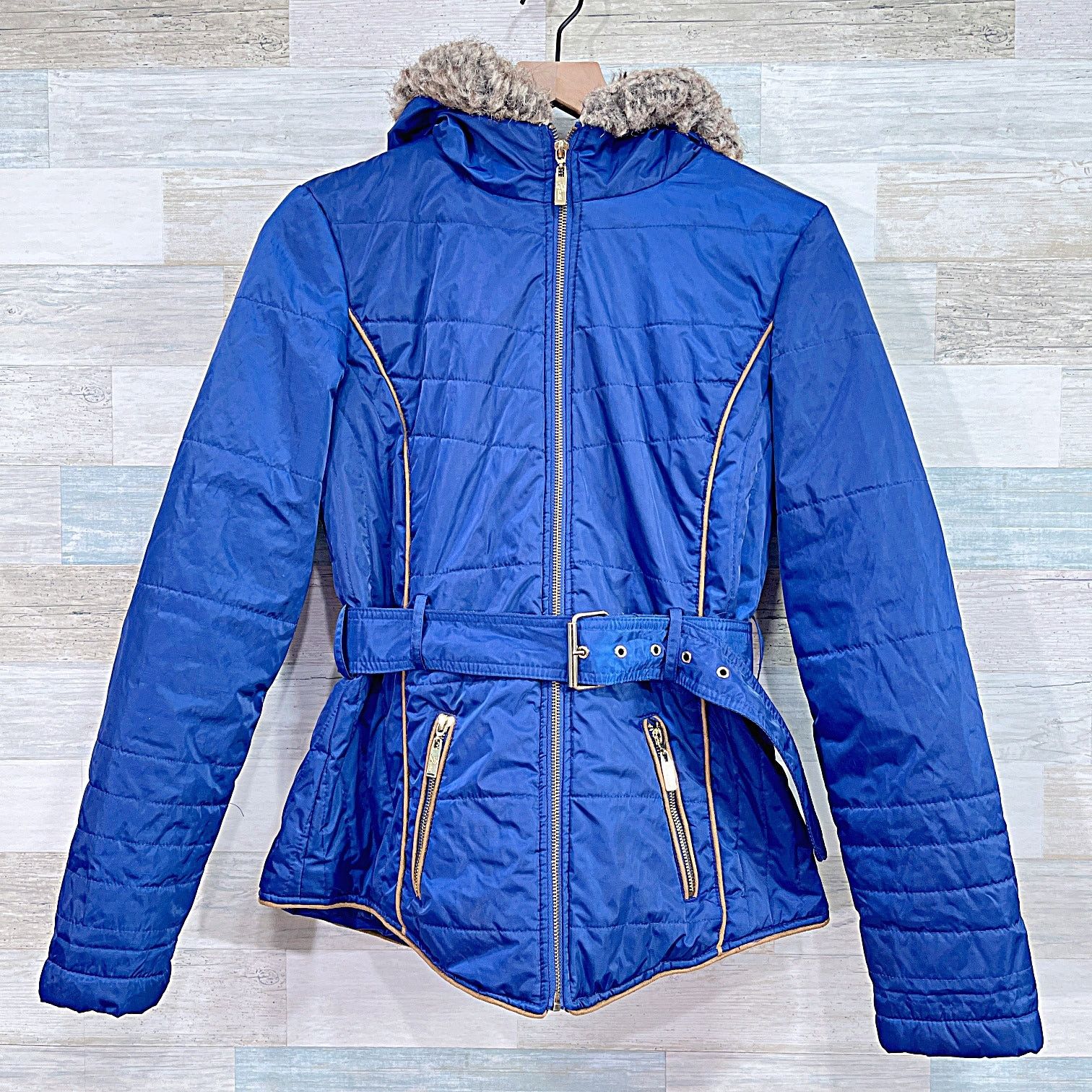 Guess × Vintage Guess Y2K Hooded Belted Ski Puffer Jacket Blue Womens Medium Size M / US 6-8 / IT 42-44 - 1 Thumbnail