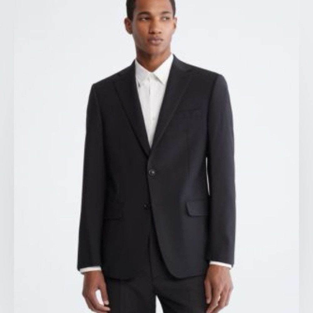 Designer Martino Mens Slim Fit Solid Black 3 Button Wool Suit 42R Size US S / EU 44-46 / 1 - 1 Thumbnail