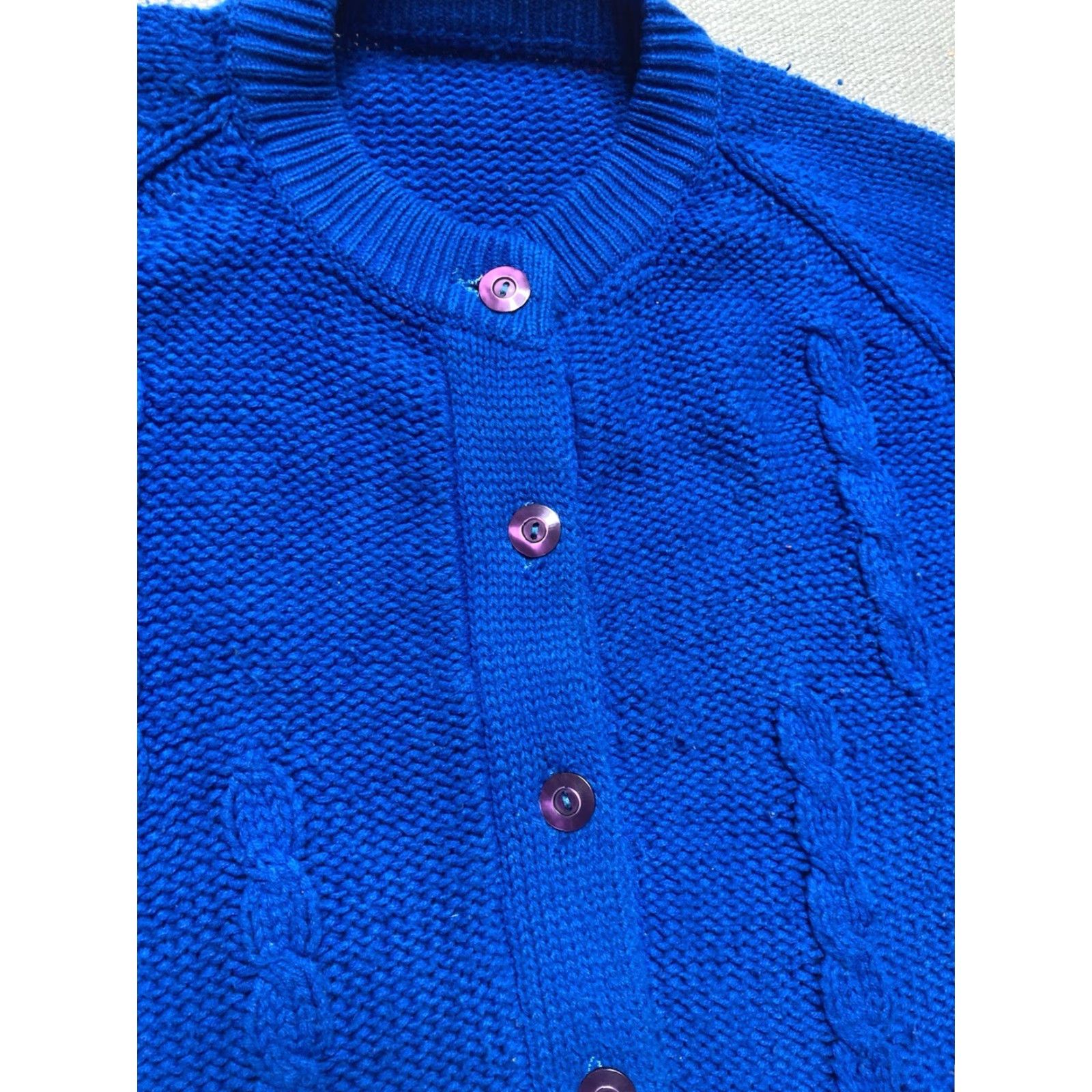 Vintage VINTAGE 60s Button Front Cardigan Sweater Cable-Knit Blue Acrylic Women’s XL Size XL / US 12-14 / IT 48-50 - 3 Thumbnail