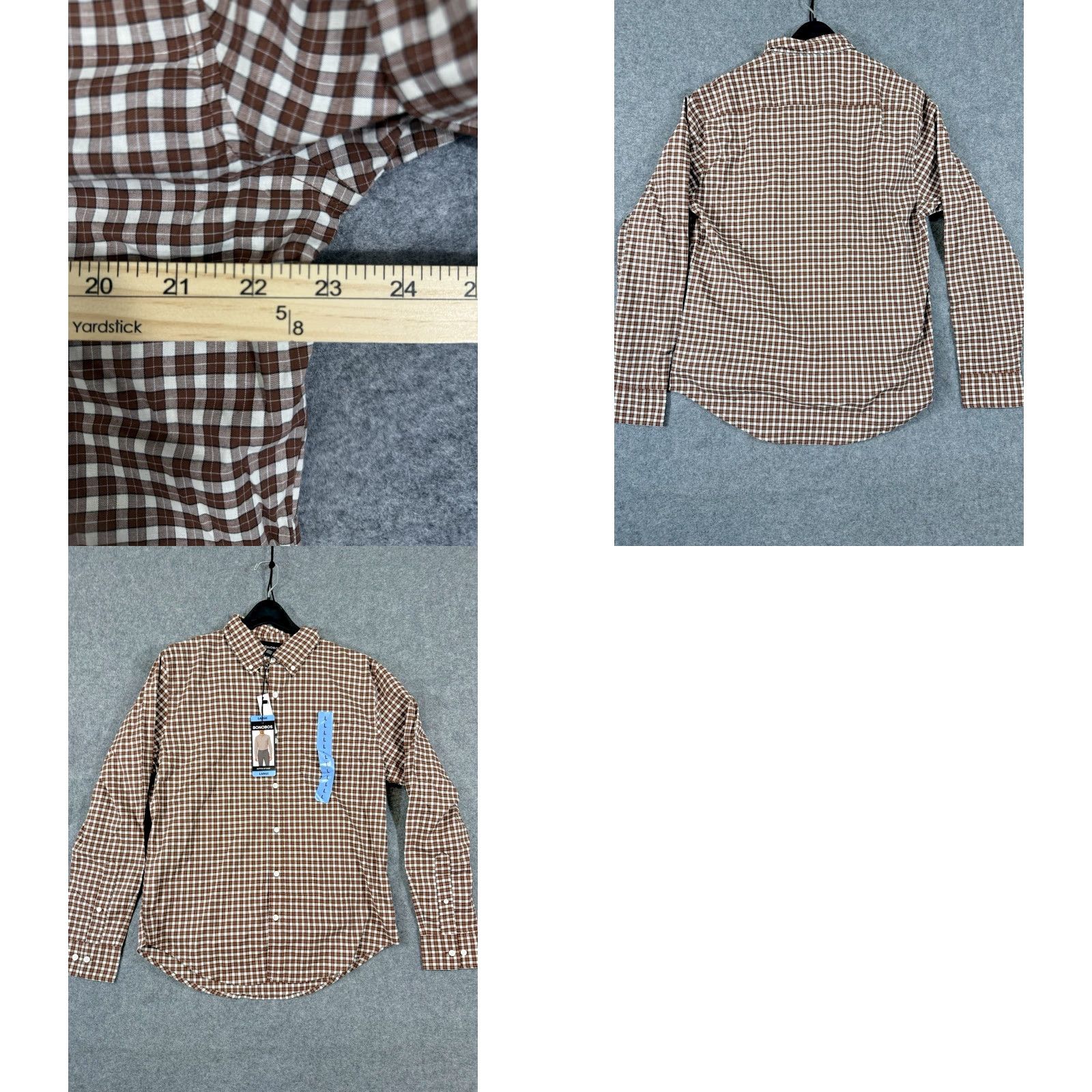 Bonobos Bonobos Shirt Men L Brown Check Long Sleeve 100% Cotton Button-Up NWT Size US L / EU 52-54 / 3 - 9 Thumbnail
