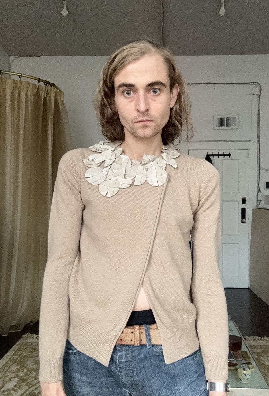ATSURO TAYAMA ATSURO TAYAMA Vintage Suede Floral Appliqué Draped Cardigan Size ONE SIZE - 11 Thumbnail