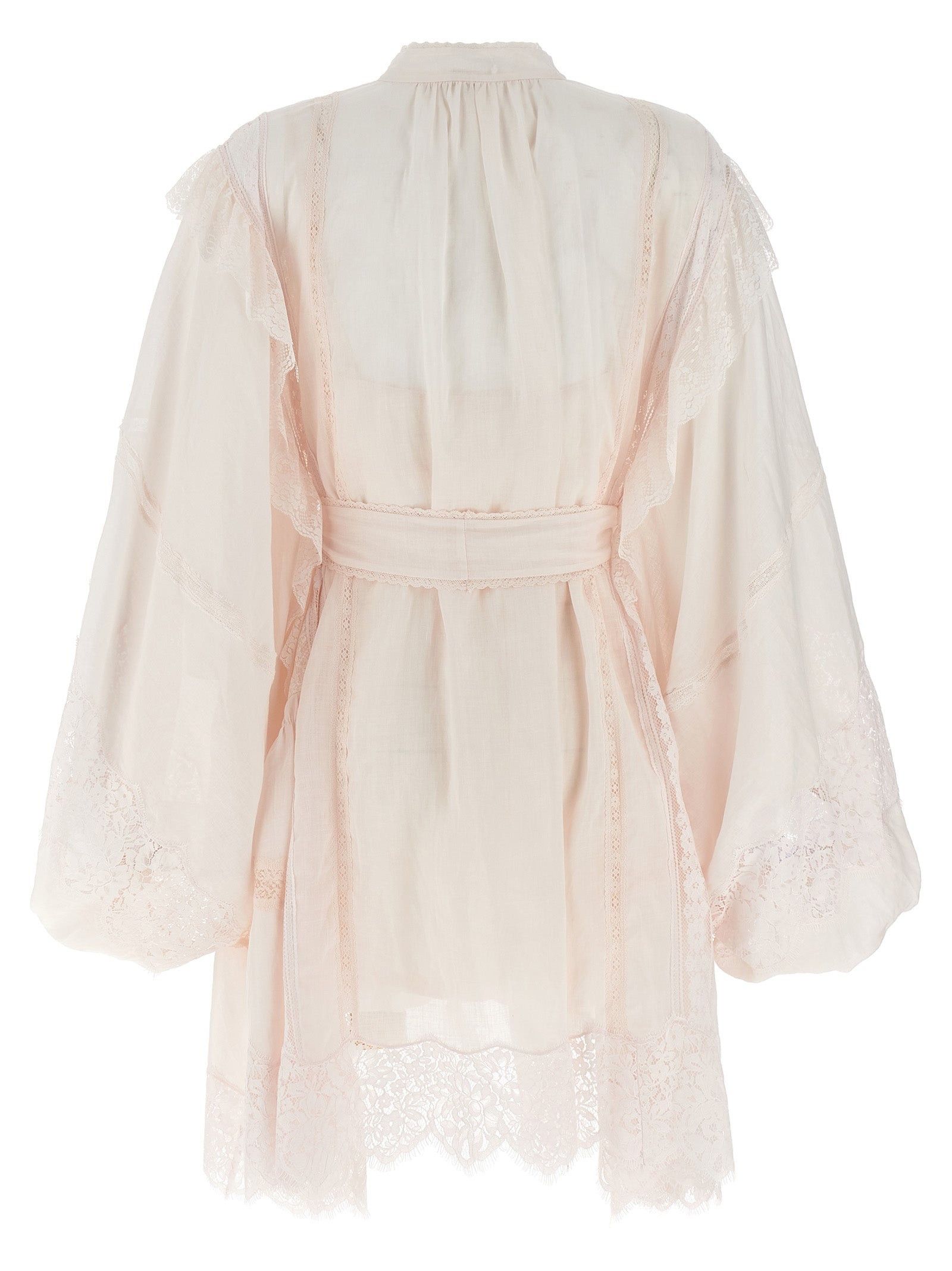 oc11z1025 Crush Lace Billow Mini Dress in Ivory