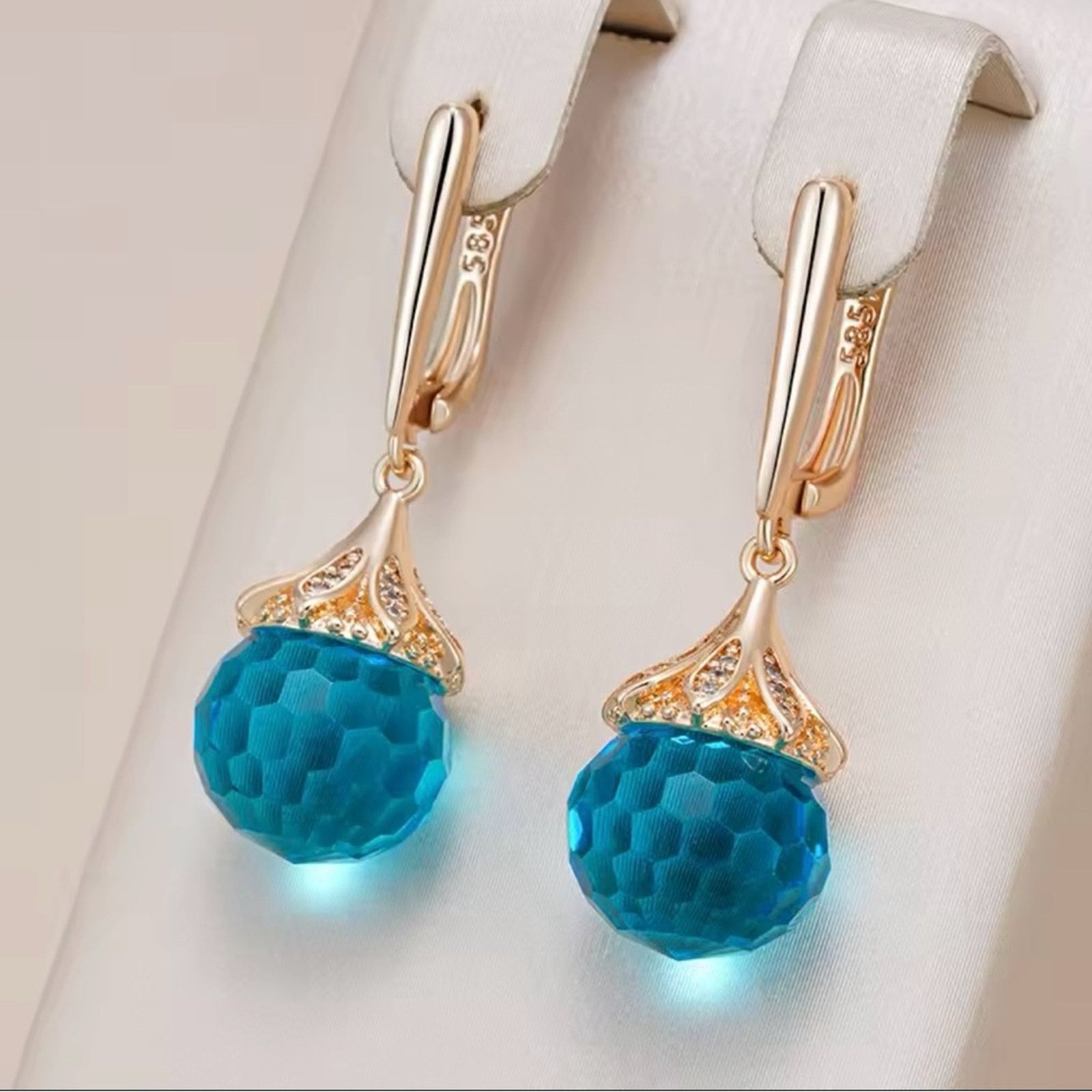 Other Blue Ball Drop Earrings 585 Rose Gold Color Natural Zircon Size ONE SIZE - 1 Thumbnail