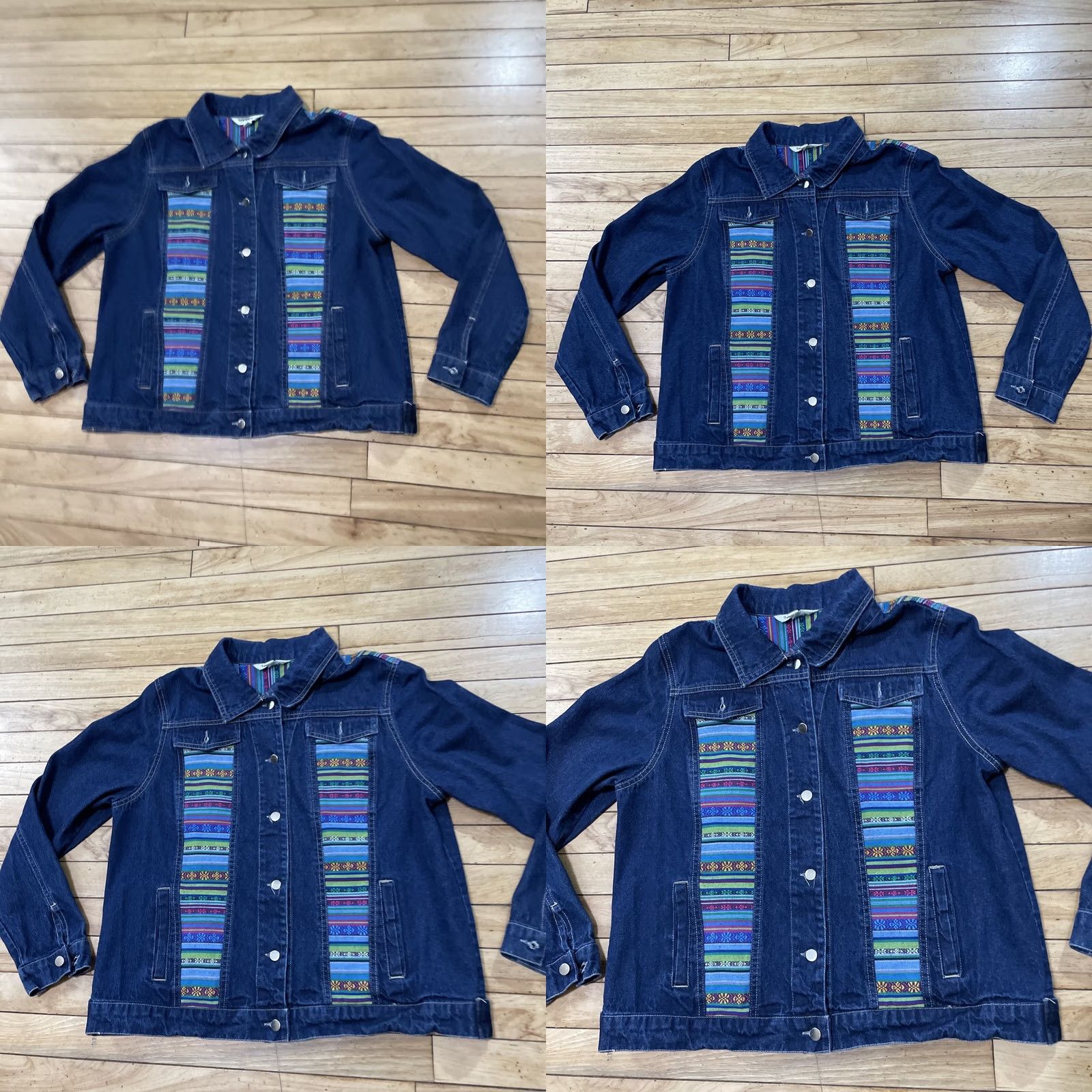 Rainbow Tantrums Jean Jacket Women M Blue Denim Floral Boho Western Tribal Aztec Shirt Mens Size 32" / US 10 / IT 46 - 10 Thumbnail