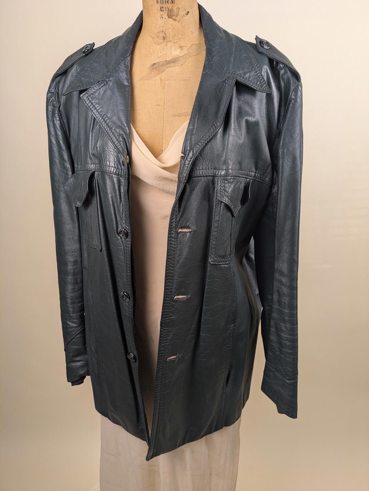 Windsor Smith 1990's green leather oversized jacket Size L / US 10 / IT 46 - 2 Thumbnail
