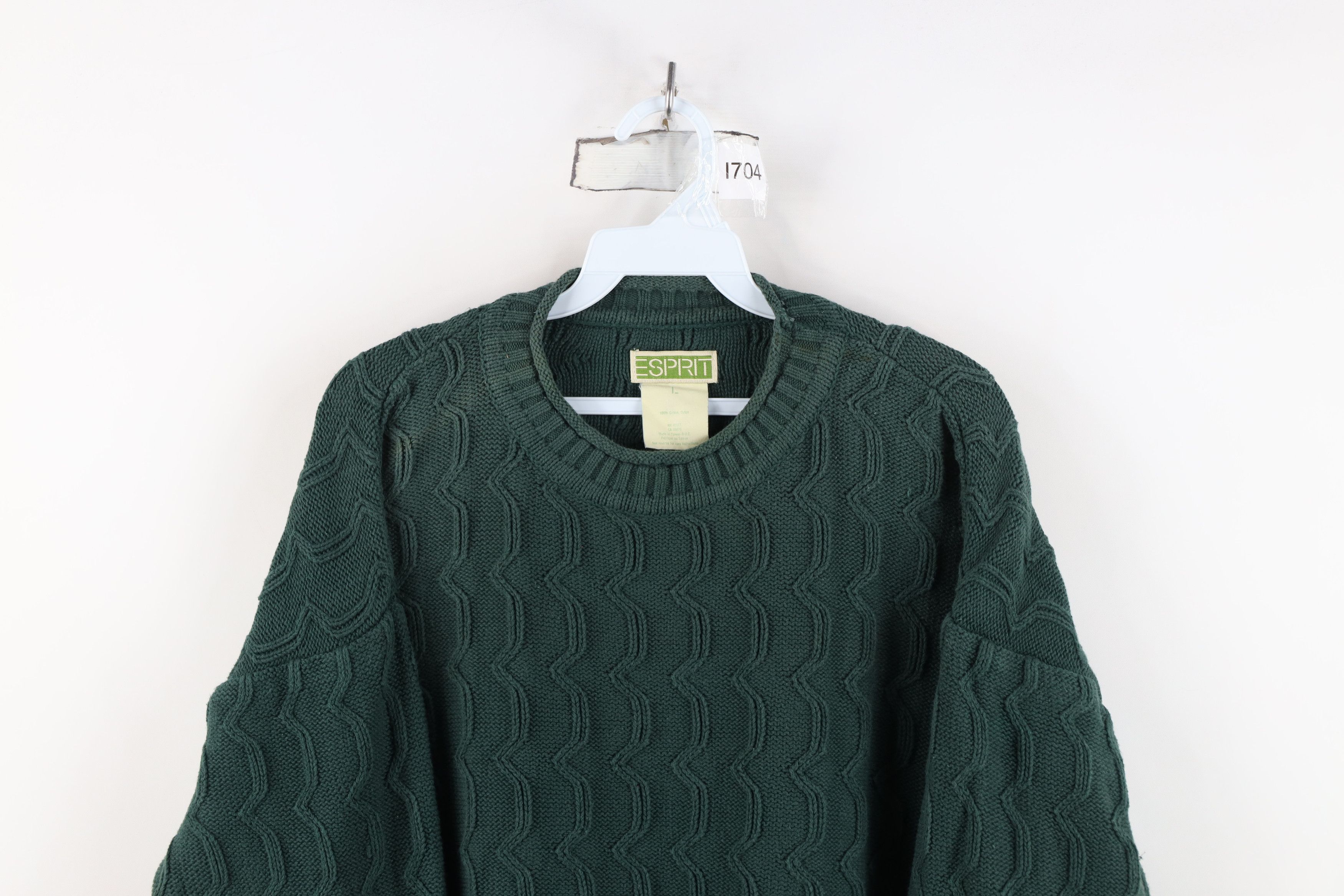 Esprit Vintage 90s Esprit Babydoll Marled Knit Sweater Green Cotton Size L / US 10 / IT 46 - 2 Thumbnail