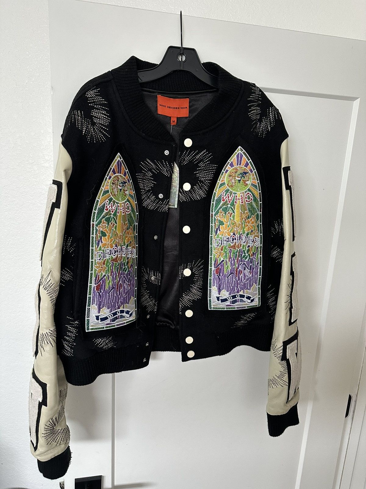 Pre-owned Who Decides War Varsity Jacket In Black