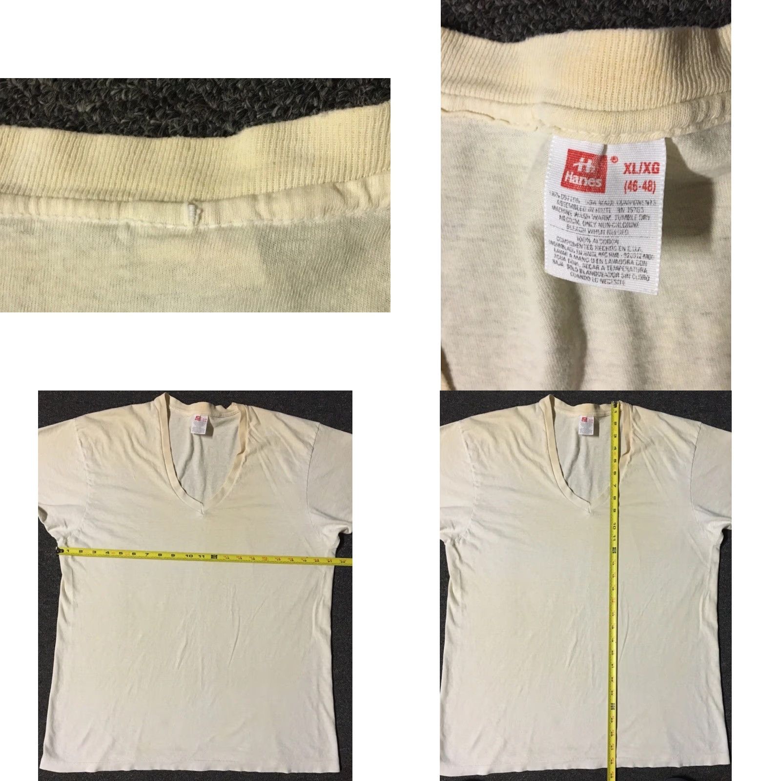 Hanes VINTAGE Hanes 90s Faded Distressed V Neck T-Shirt L White Mens Short Sleeve Grunge Punk Skate Biker Rock 80s 90s USA Retro Size US L / EU 52-54 / 3 - 10 Thumbnail