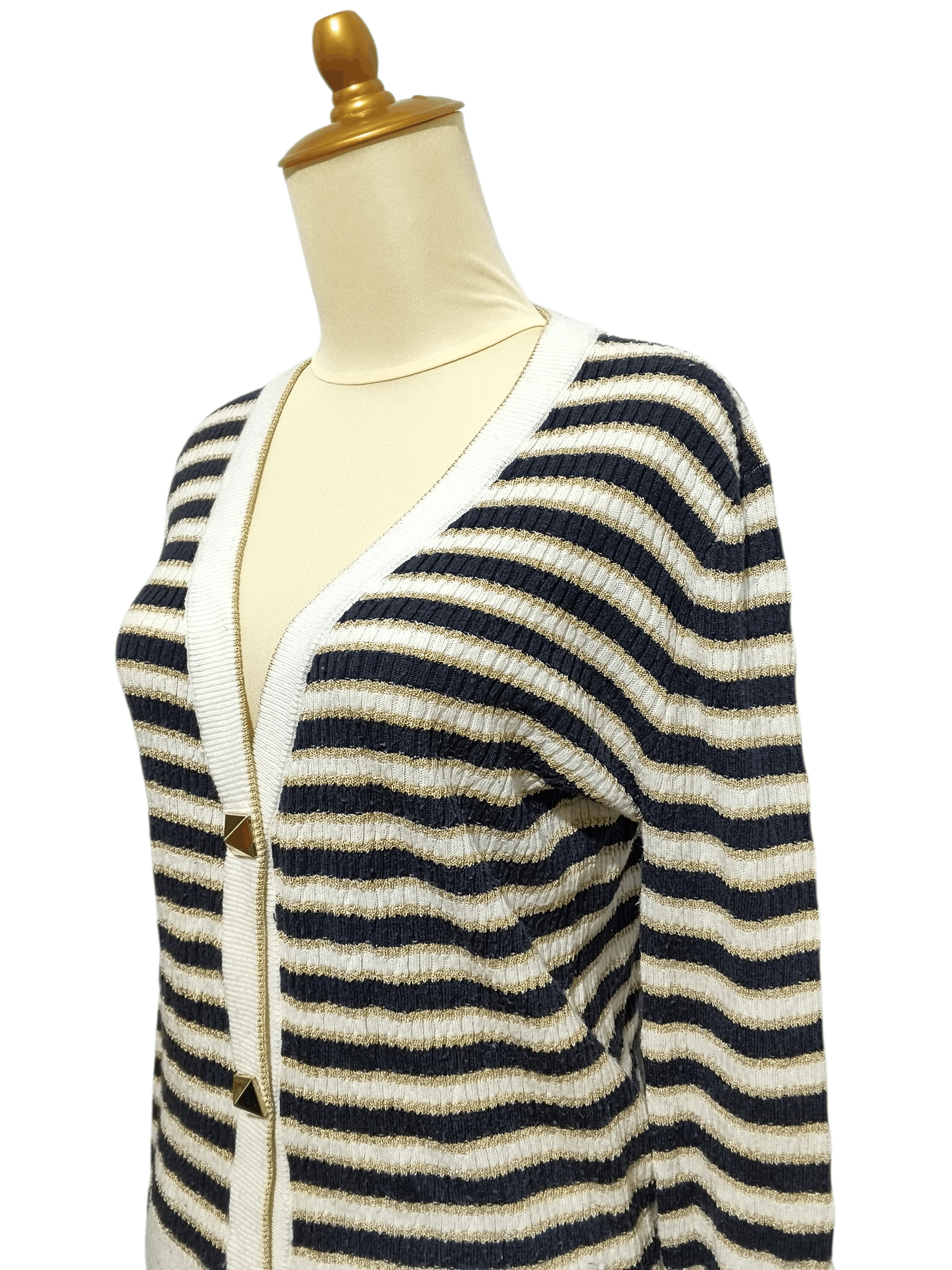 Valentino 🔥Valentino Navy,Cream & Gold Lurex Striped Cropped Cardigan Size M / US 6-8 / IT 42-44 - 3 Thumbnail