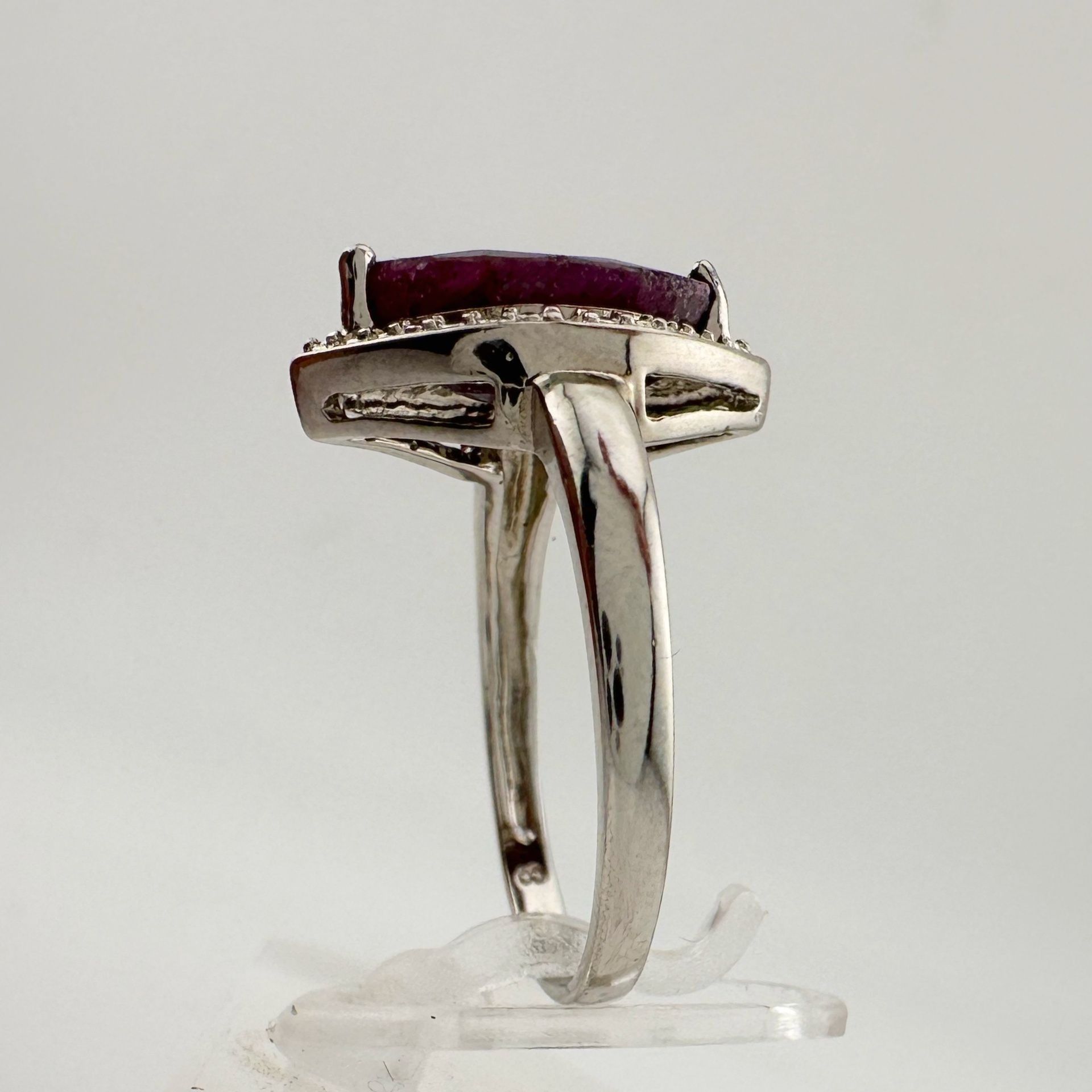 Marquise Cut Garnet & Diamond Ring - Sterling Silver - Sz 7