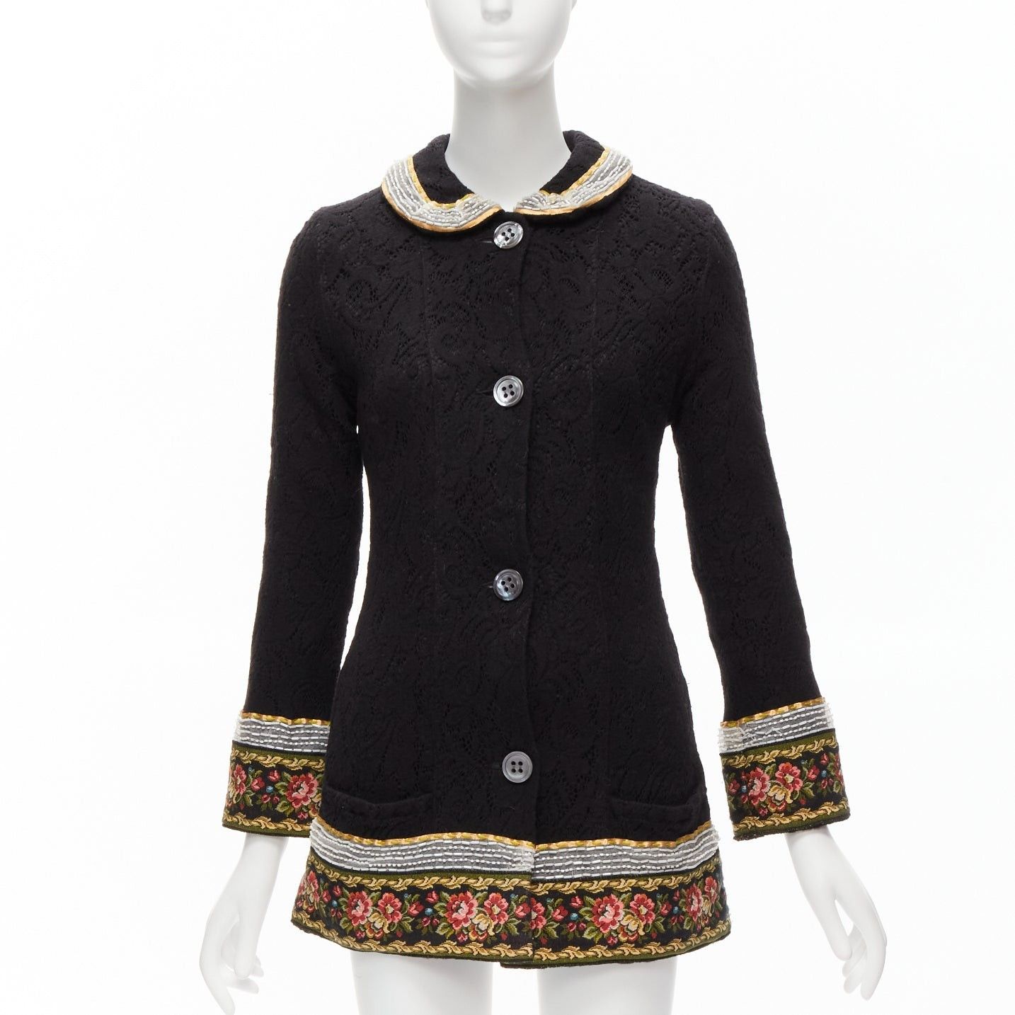 Voyage VOYAGE INVEST IN THE ORIGINAL LONDON red green beaded floral black wool coat L Size M / US 6-8 / IT 42-44 - 1 Thumbnail