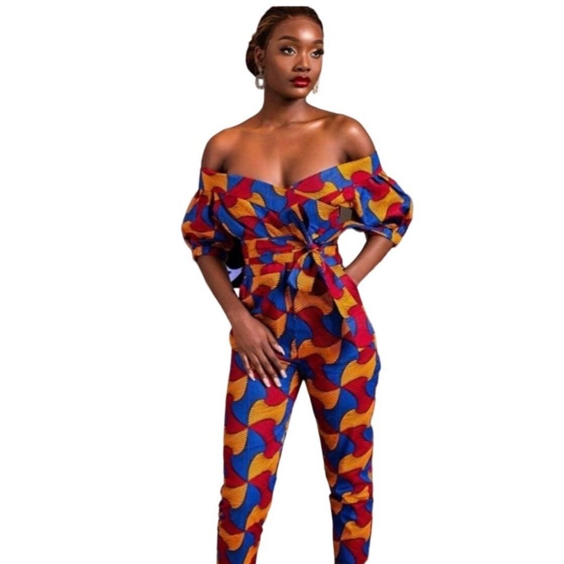 Other L'aviye Off Shoulder Ankara Jumpsuit L Multicolor African Co Size L / US 10 / IT 46 - 4 Thumbnail