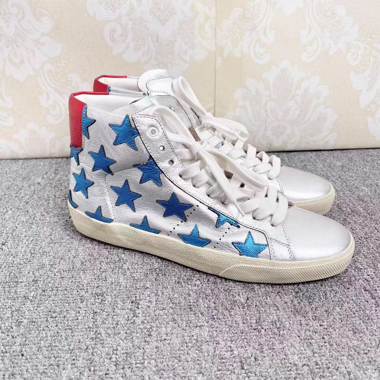 Yves Saint Laurent YSL Silver High-Top Blue Star Red Tail Sneakers 37.5 Size US 7.5 / IT 37.5 - 8 Thumbnail