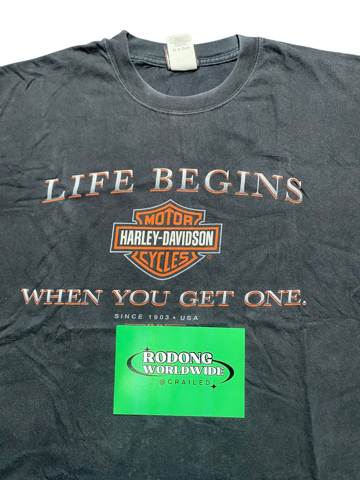 Harley Davidson VINTAGE HARLEY DAVIDSON LIFE BEGIN CARTERSVILLE GEORGIA Size US XL / EU 56 / 4 - 2 Thumbnail