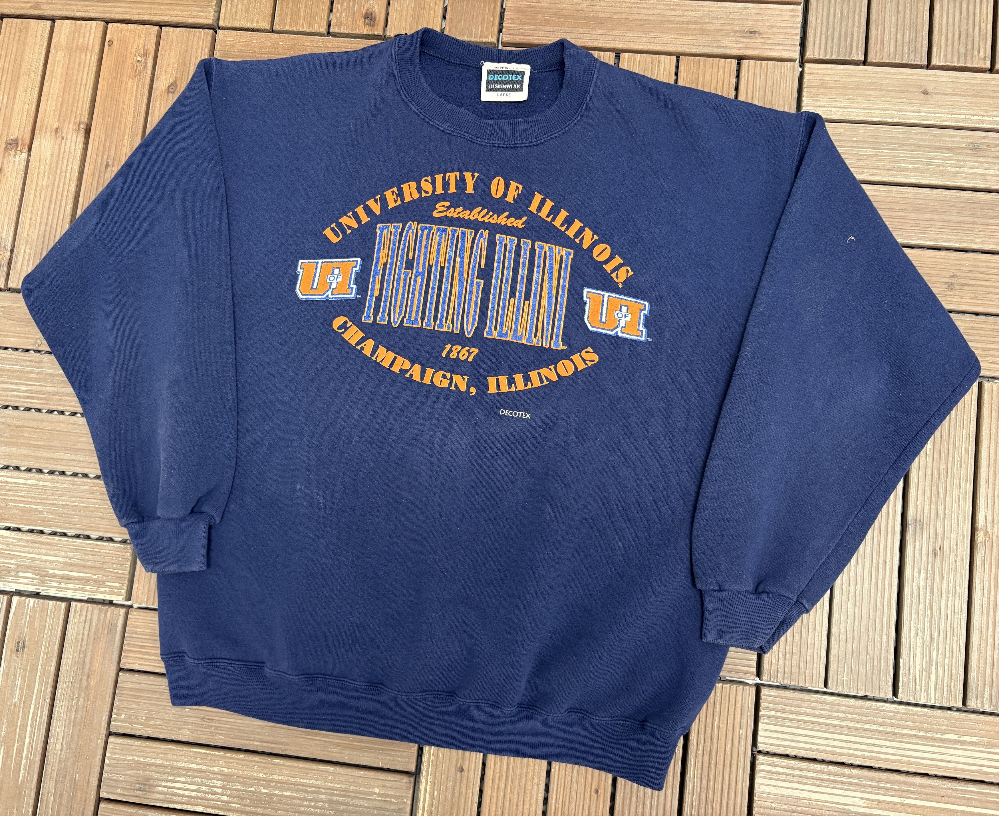 Vintage Illinois Fighting Illini Vintage Blue Crewneck Sweater Size US L / EU 52-54 / 3 - 3 Thumbnail