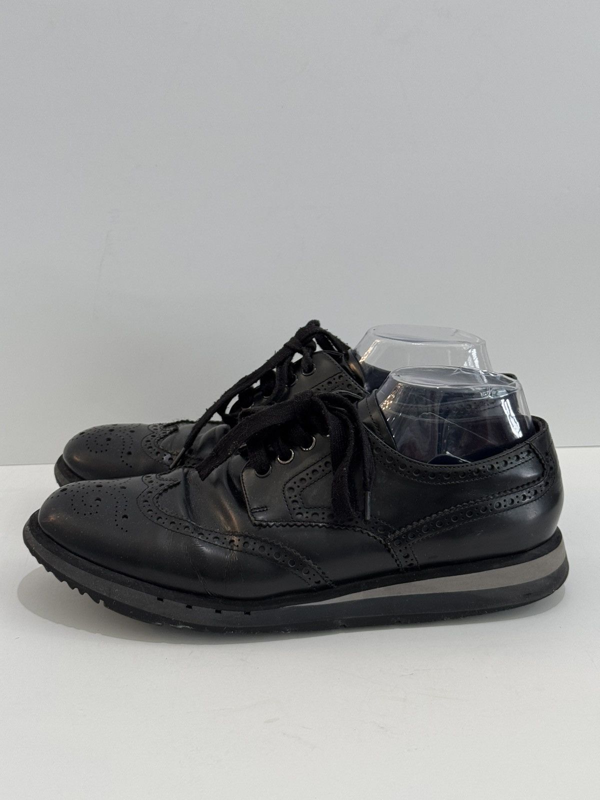 PRADA BROGUE Men's Black Leather Dress Sneakers-10