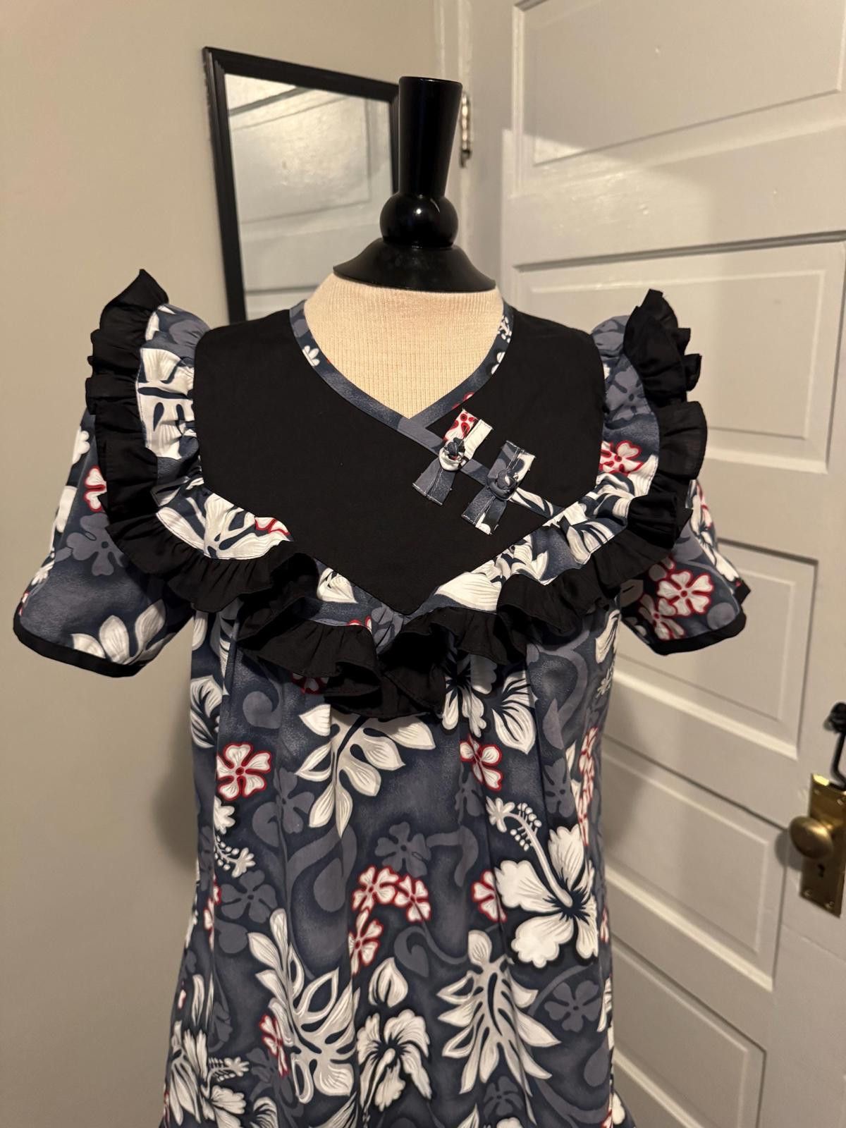 Designer VTG JaneM Floral tiki Hawaiian Dress with Ruffles Size S / US 4 / IT 40 - 4 Thumbnail