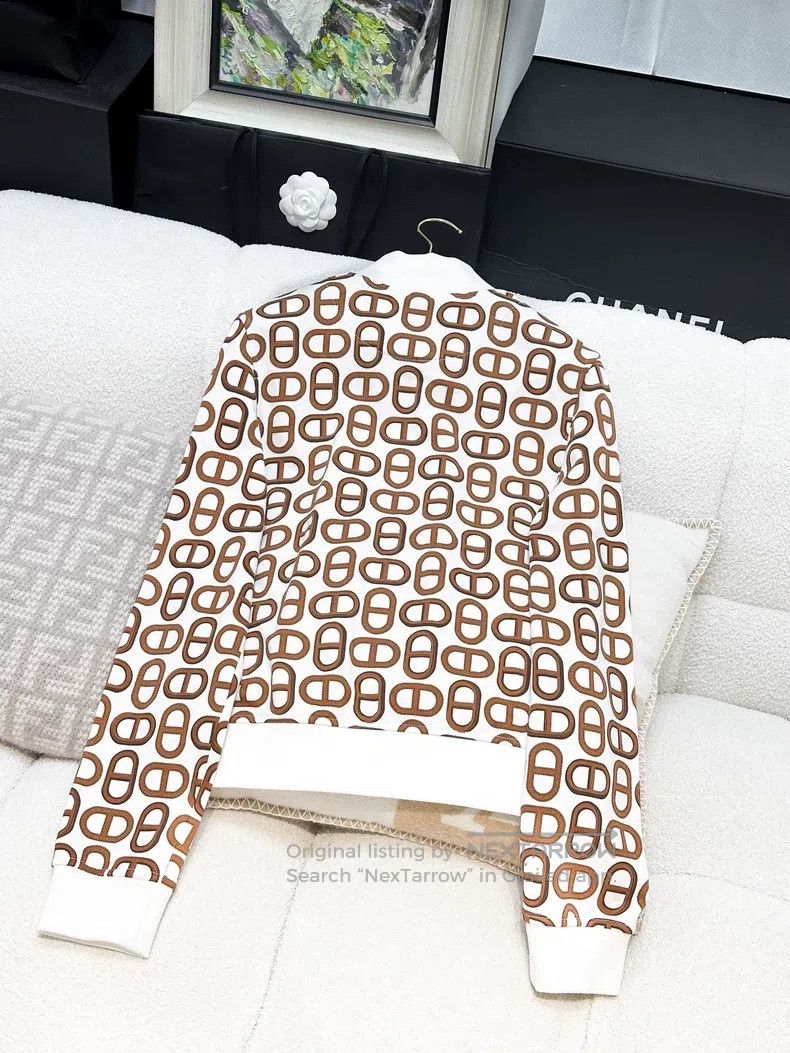 Hermes Hermes White Pig Nose Pattern Long Sleeve Stand Collar Bas Size XS / US 0-2 / IT 36-38 - 3 Thumbnail