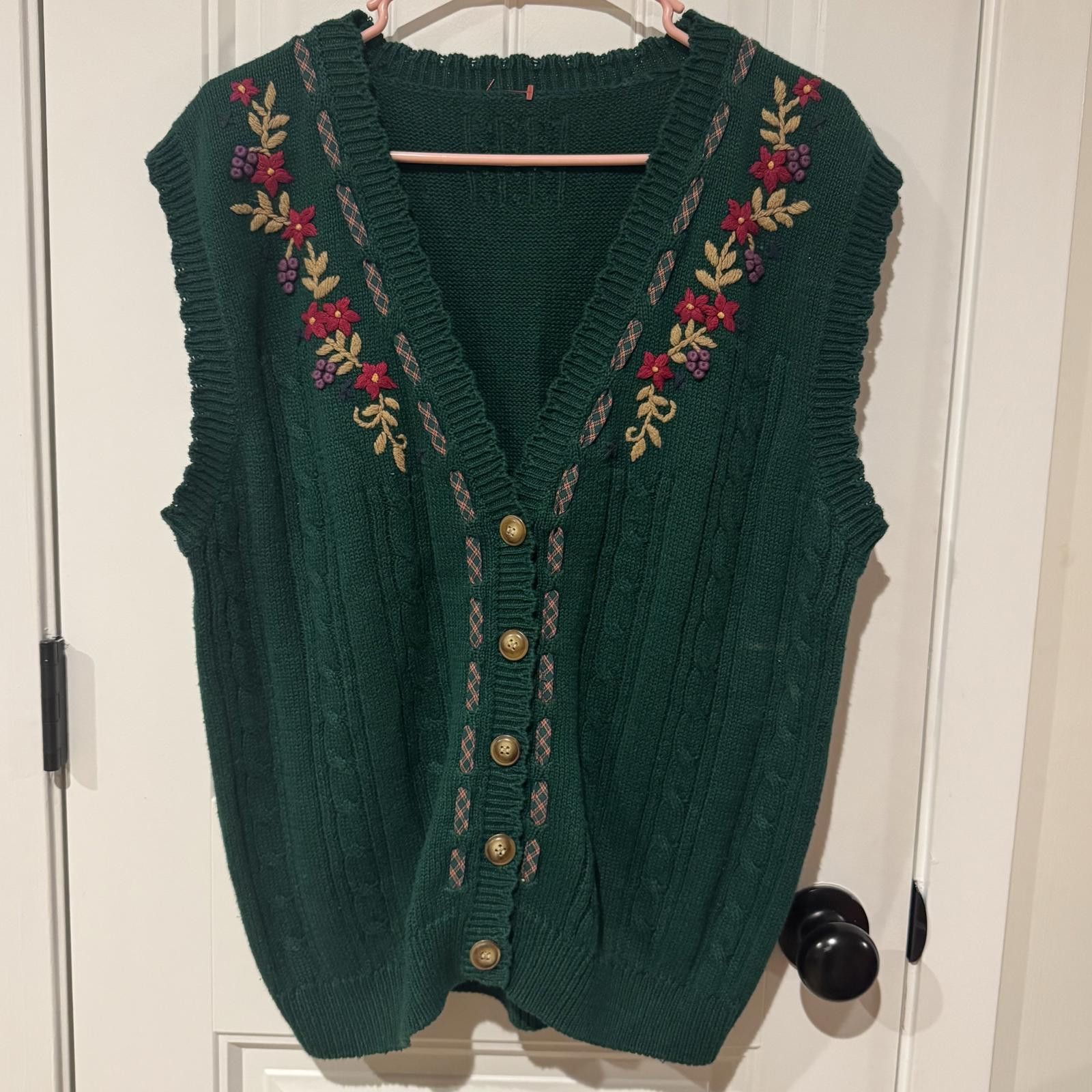 Unknown London Vintage Flower and Grape Embroidered Knit Sweater Vest-XL Size XL / US 12-14 / IT 48-50 - 1 Thumbnail