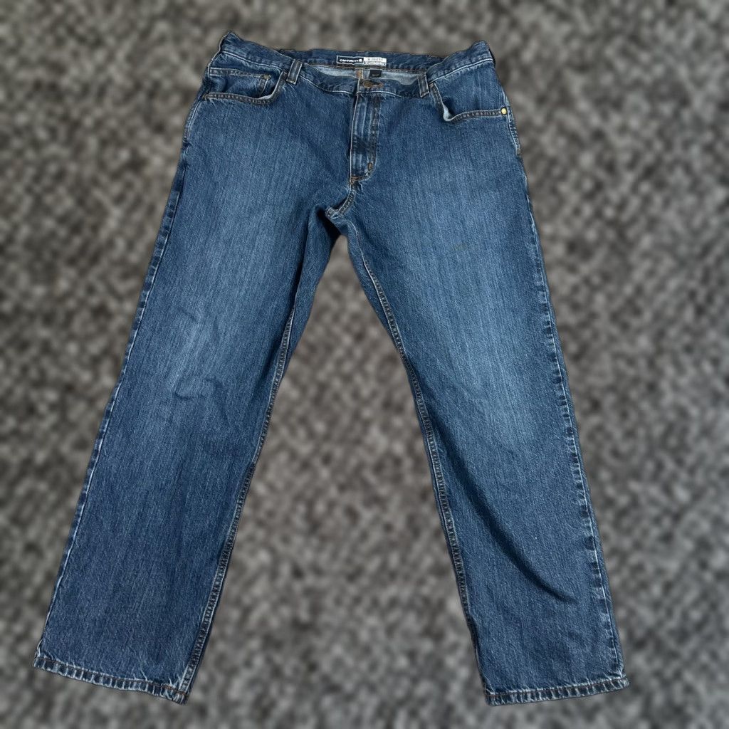 Carhartt VINTAGE Carhartt Relaxed Jeans Mens 40x32 Blue Denim Straight High Rise 12+ Button Zip Pockets Logo 100% Cotton Regular Inseam 32 Size US 40 / EU 56 - 1 Thumbnail