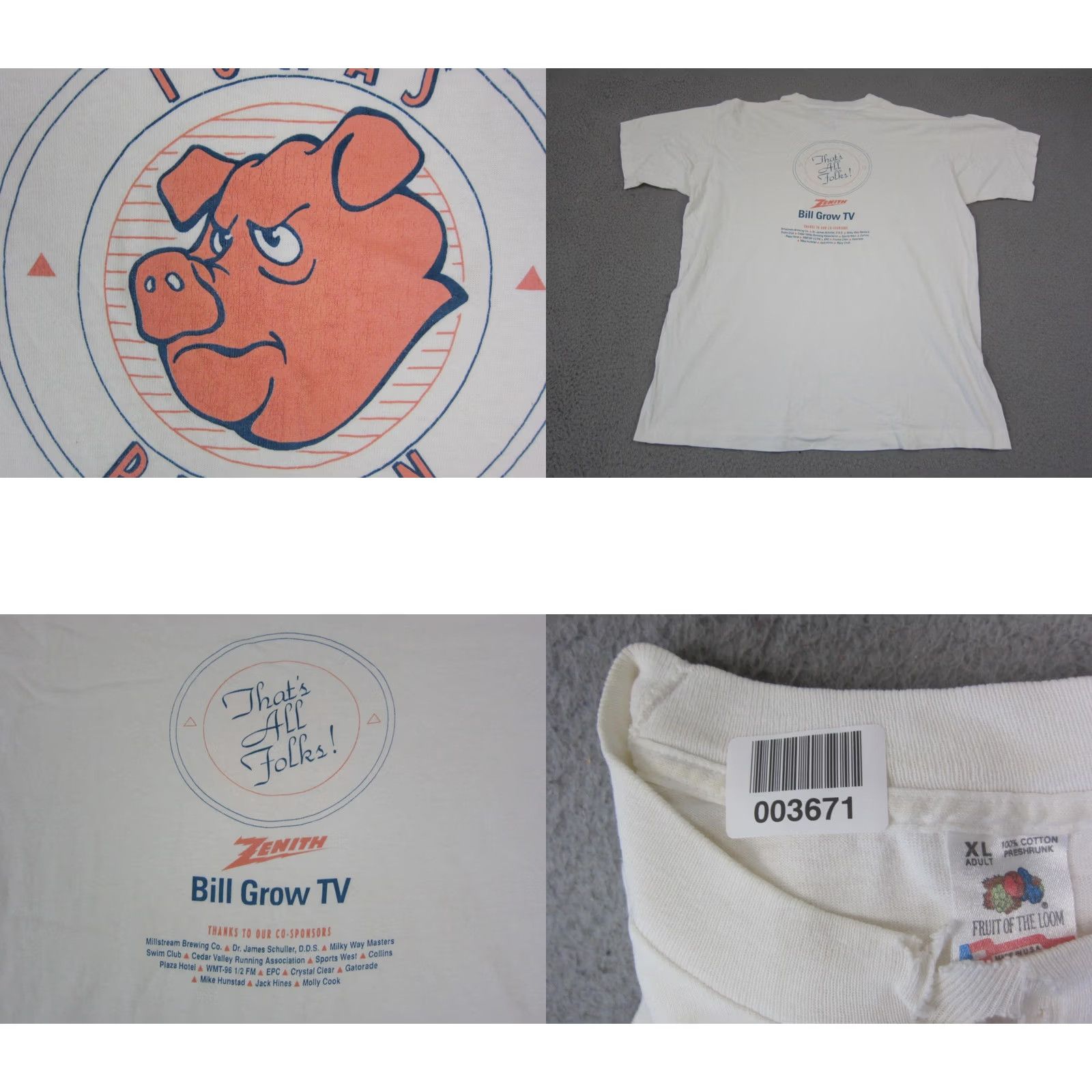 Fruit Of The Loom Vintage Fruit of the Loom Iowas Pigman T-Shirt XL Mens White 90s Audit: 1990s Summer Short Sleeve Crew Neck Logo 1994 USA Size US XL / EU 56 / 4 - 9 Thumbnail