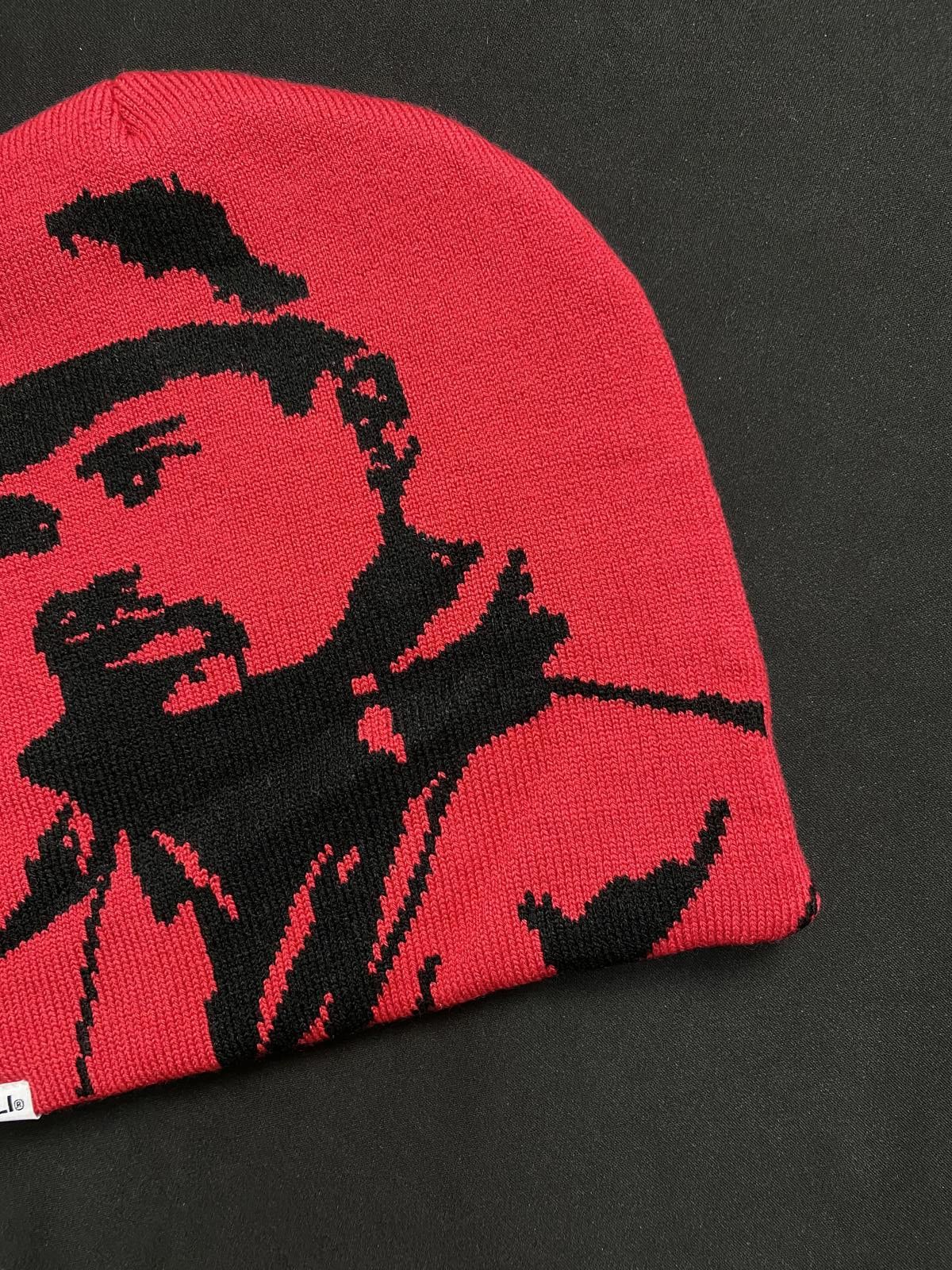 Asaali Rare Asaali Cartel Skully No Cuff Knit Red Beanie Hats OS Size ONE SIZE - 5 Thumbnail