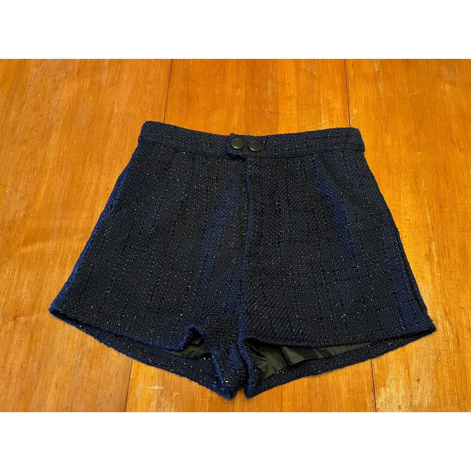 Other About Us Navy Blue Tweed Shorts S Metallic Thread High-Waist Size 26" / US 2 / IT 38 - 9 Thumbnail