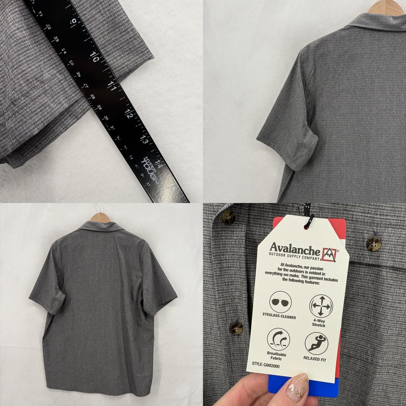 Avalanche Avalanche Shirt Mens Large Gray Short Sleeve Woven Stretch Outdoor Travel Trail Size US L / EU 52-54 / 3 - 8 Thumbnail